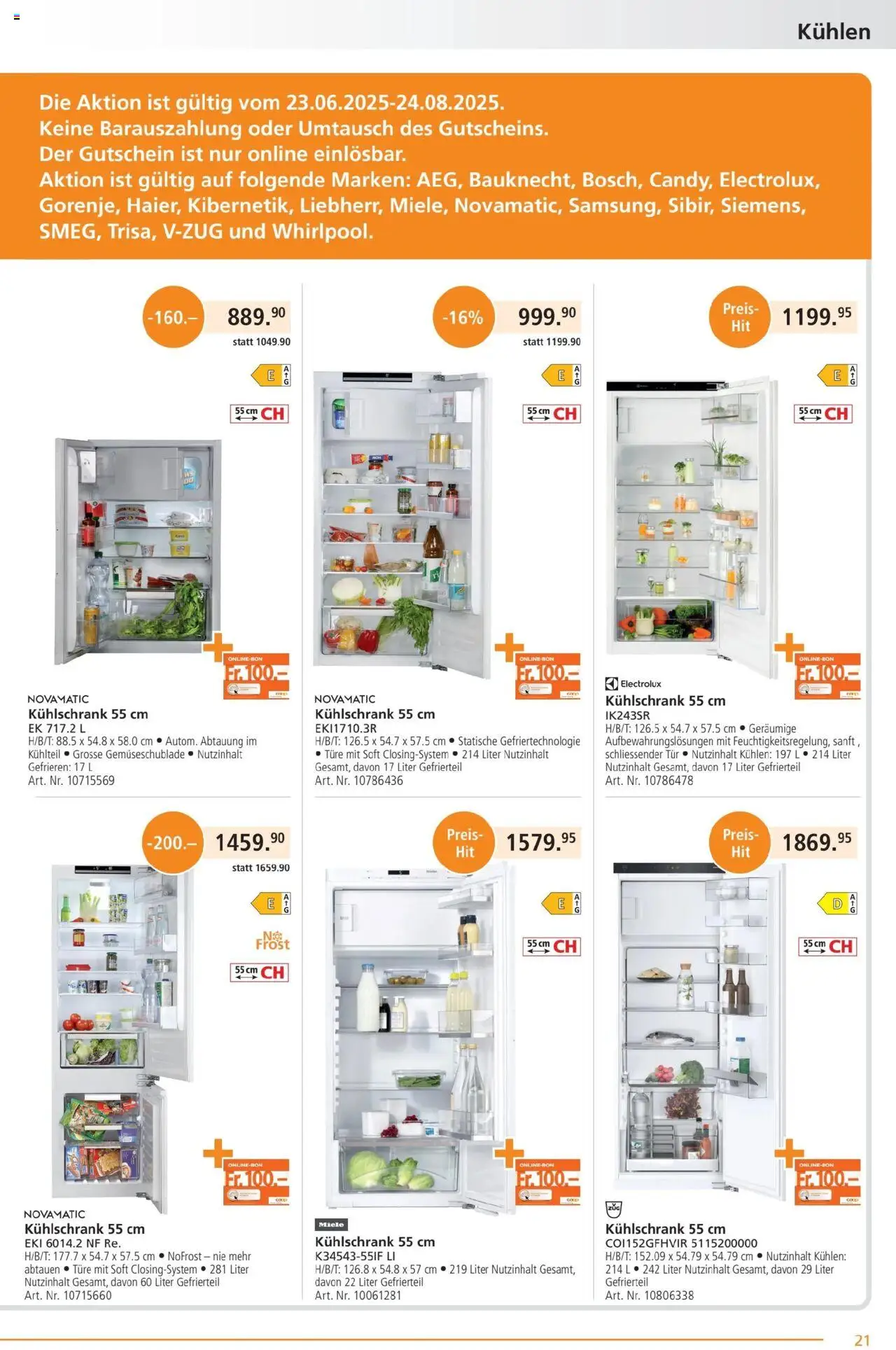 Fust Aktionen ab 28.07.2025 | Seite: 21 | Produkte: Kühlschrank, Miele