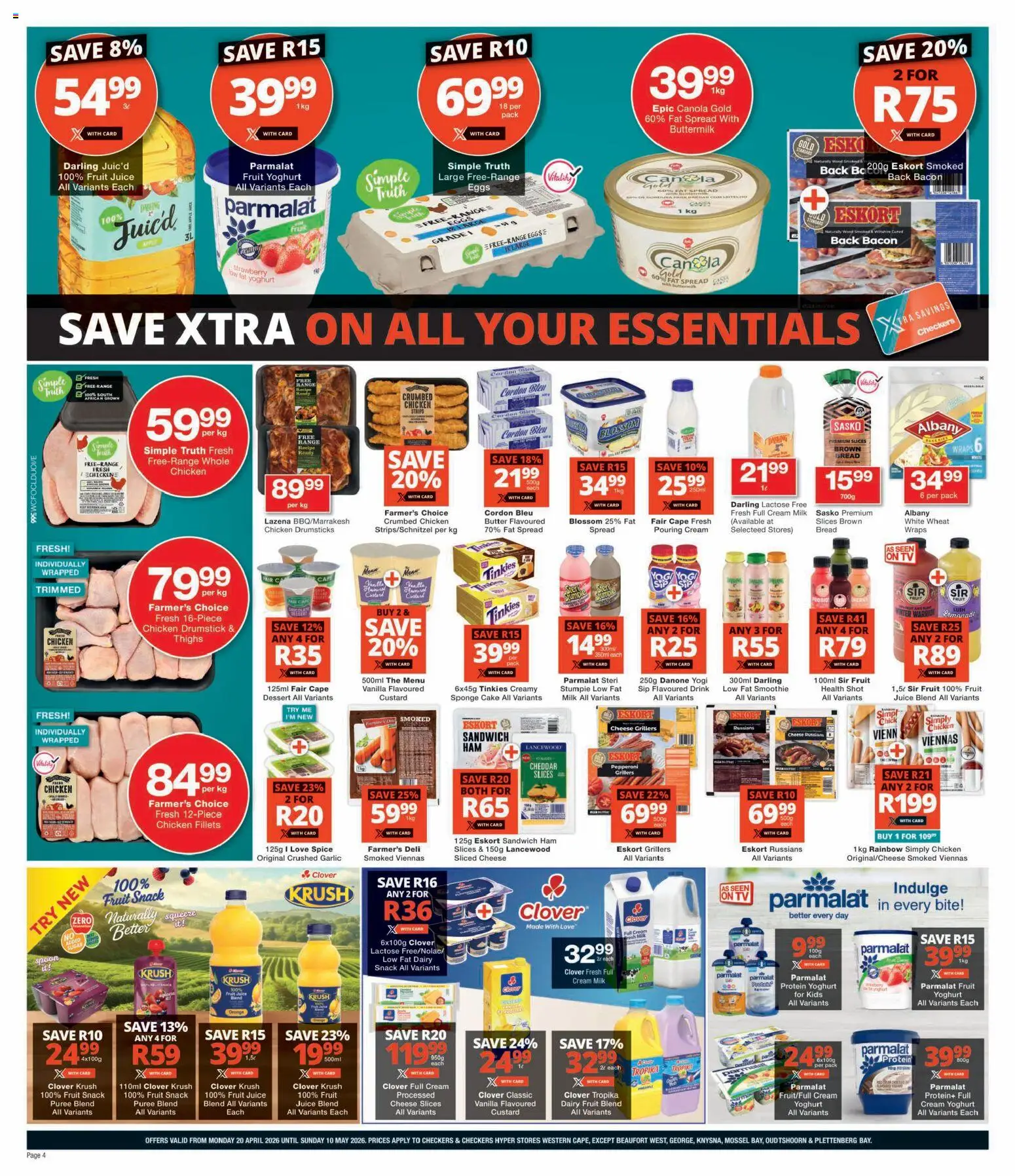 New Checkers catalogue – valid from 20.04.2026 | Page: 4 | Products: Butter, Cheese, Bread, Fat spread