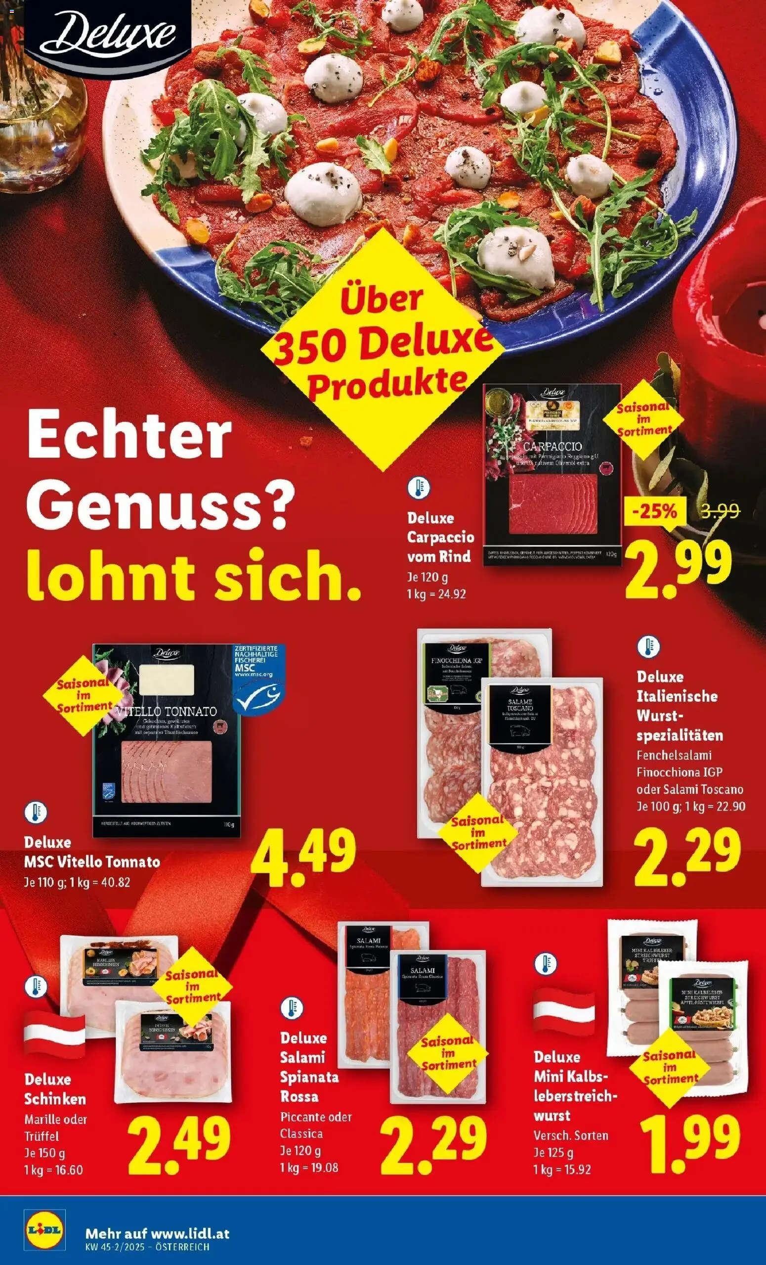 Lidl Flugblatt - Wien, Langenzersdorf, Zwettl gültig ab 06.11.2025 | Seite: 2 | Produkte: Wurst, Salami, Schinken, Äpfel