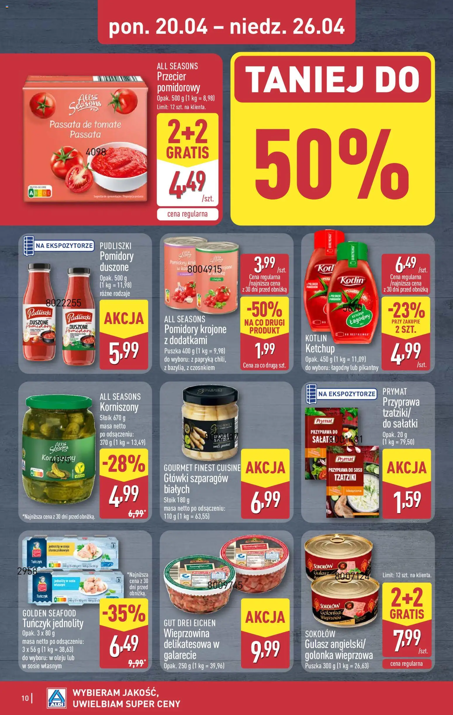 Aldi gazetka od 20.04.2026 | Strona: 10 | Produkty: Tzatziki, Golonka wieprzowa, Pomidory, Gulasz