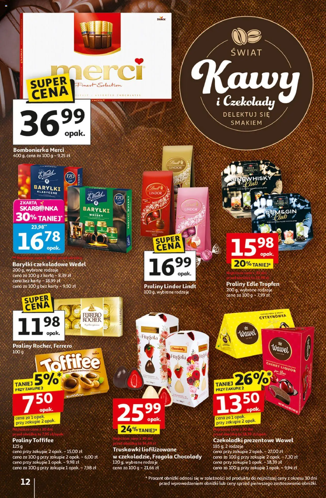 Auchan Gazetka - Wielkie przeboje cenowe Hipermarket od 23.10.2025 | Strona: 12 | Produkty: Karta, Czekolady, Czekoladki, Praliny