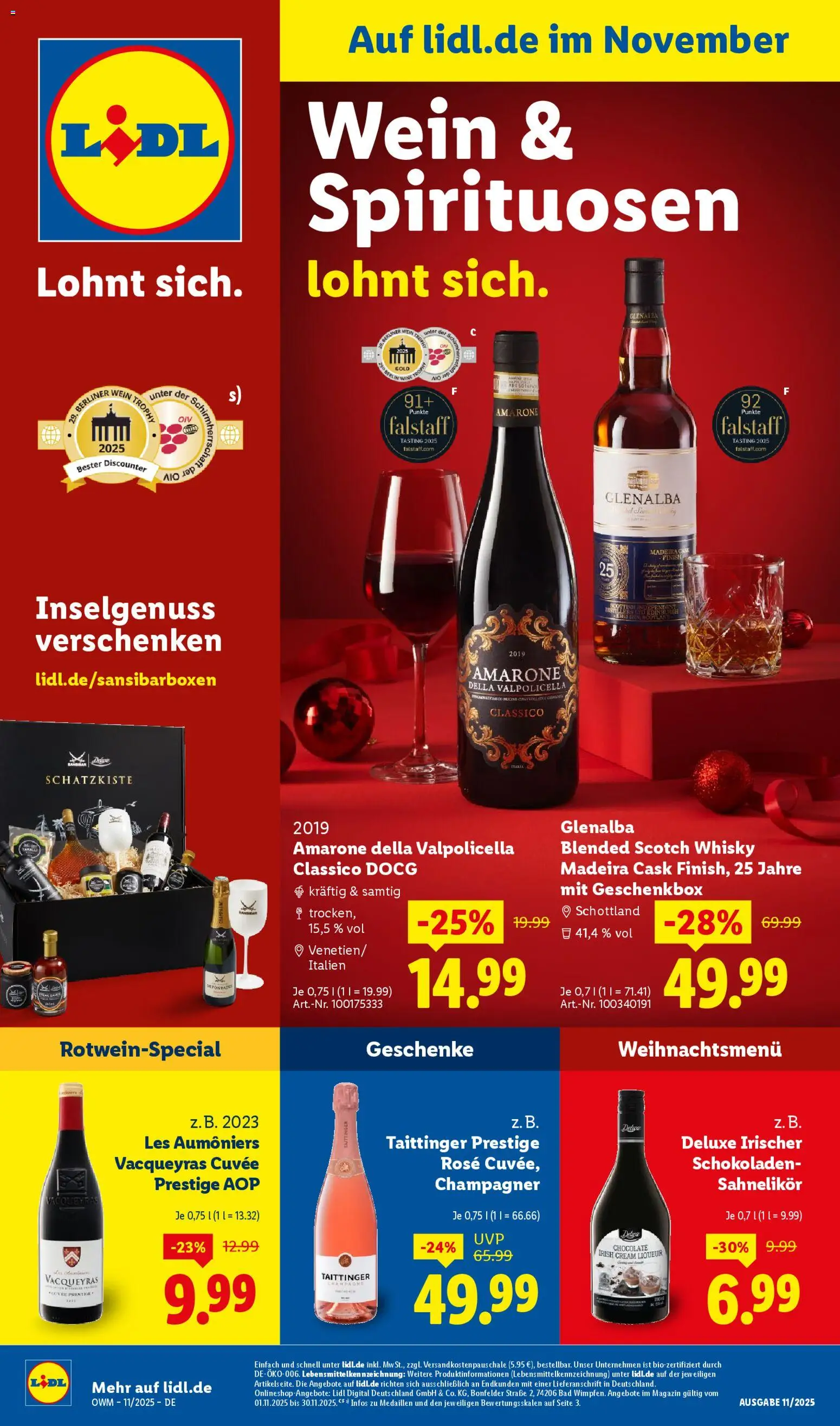 Lidl  Wein & Spirituosen – gültig ab 01.11.2025 | Seite: 1 | Produkte: Whisky, Bad, Finish, Wein