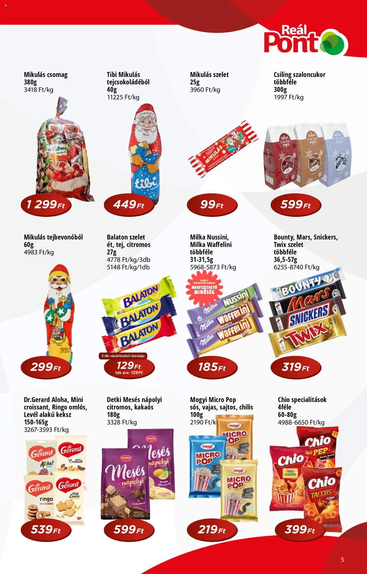 Reál akciós ujság - amely érvényes a következő dátumtól: 12.11.2025 | Oldal: 5 | Termékek: Szaloncukor, Snickers, Keksz, Nápolyi