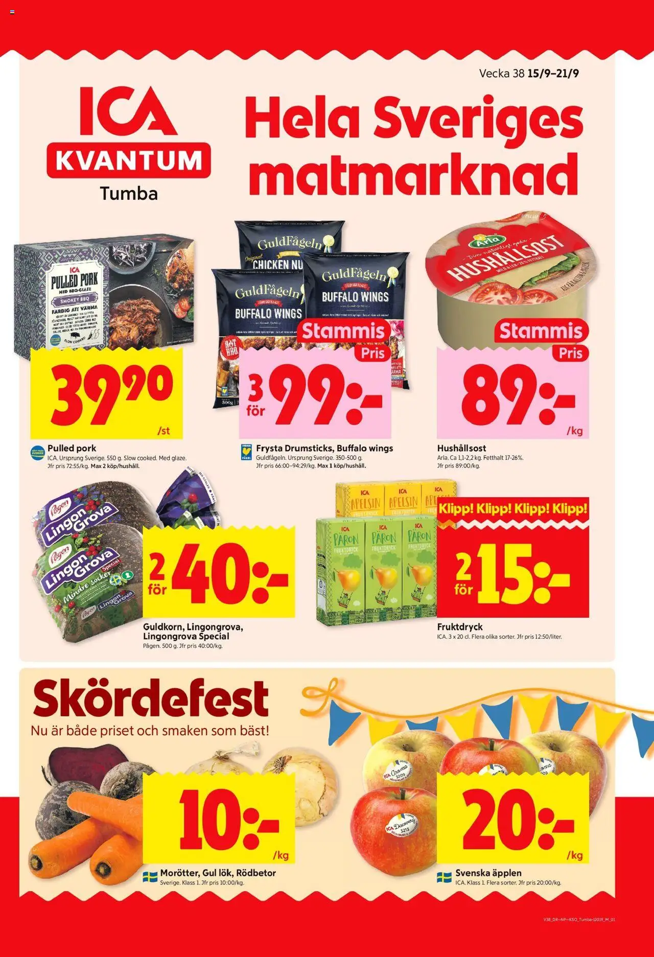 ICA Kvantum reklamblad aktuell från 15.09.2025 | Sida: 1 | Produkter: Lingongrova, Hushållsost, Äpplen, Apelsin