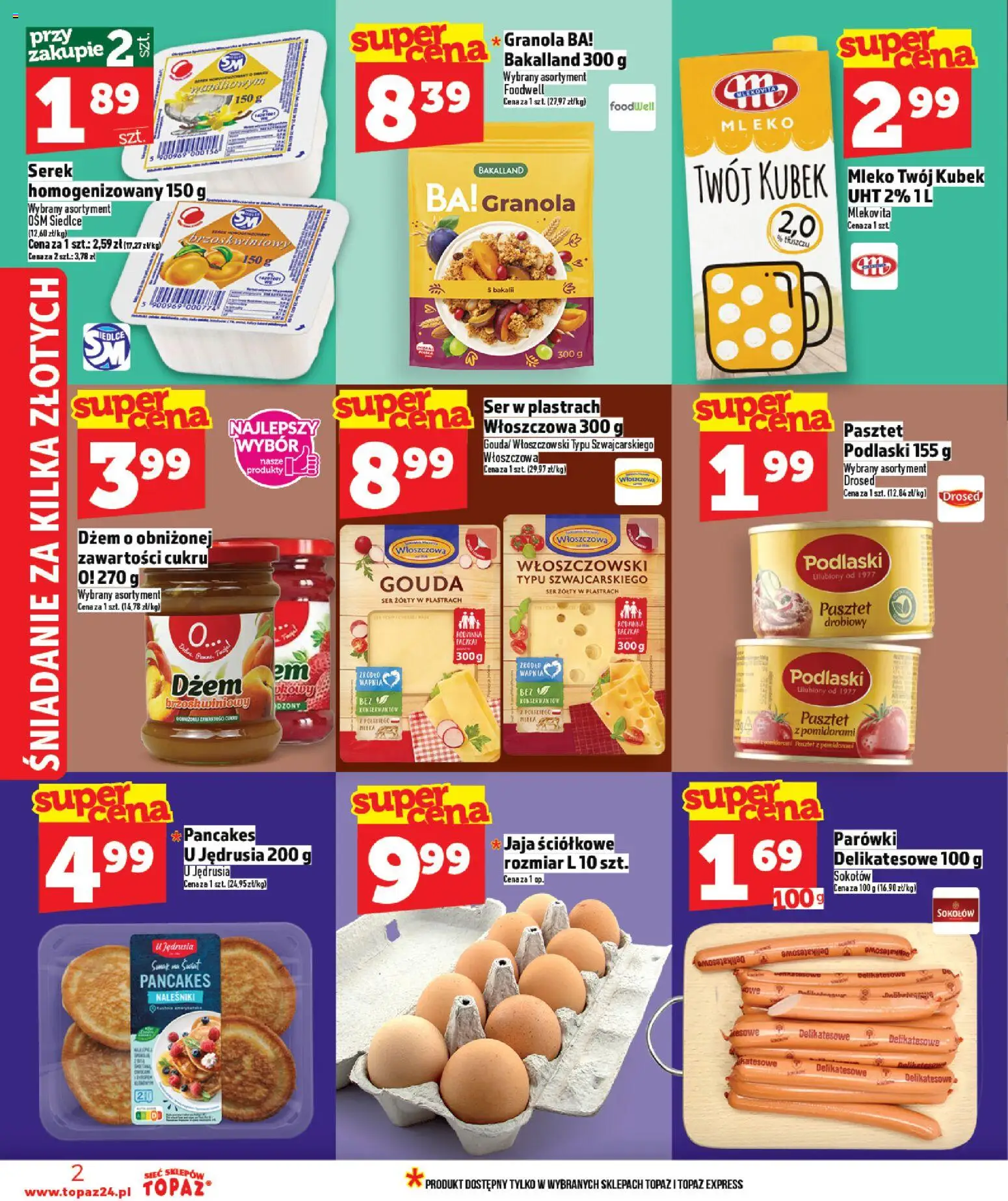 Topaz Gazetka MAZ od 22.01.2026 | Strona: 2 | Produkty: Ser żółty, Granola, Dżem, Ser