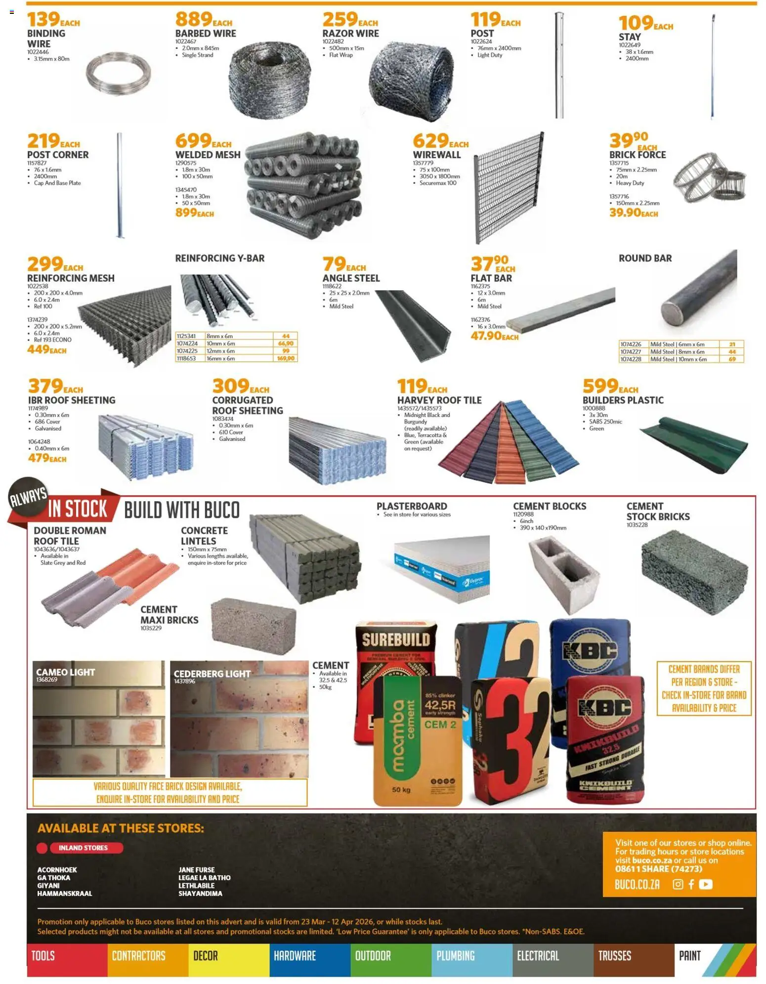 New BUCO catalogue – valid from 23.03.2026 | Page: 4 | Products: Cap, Light, Stock, Cement