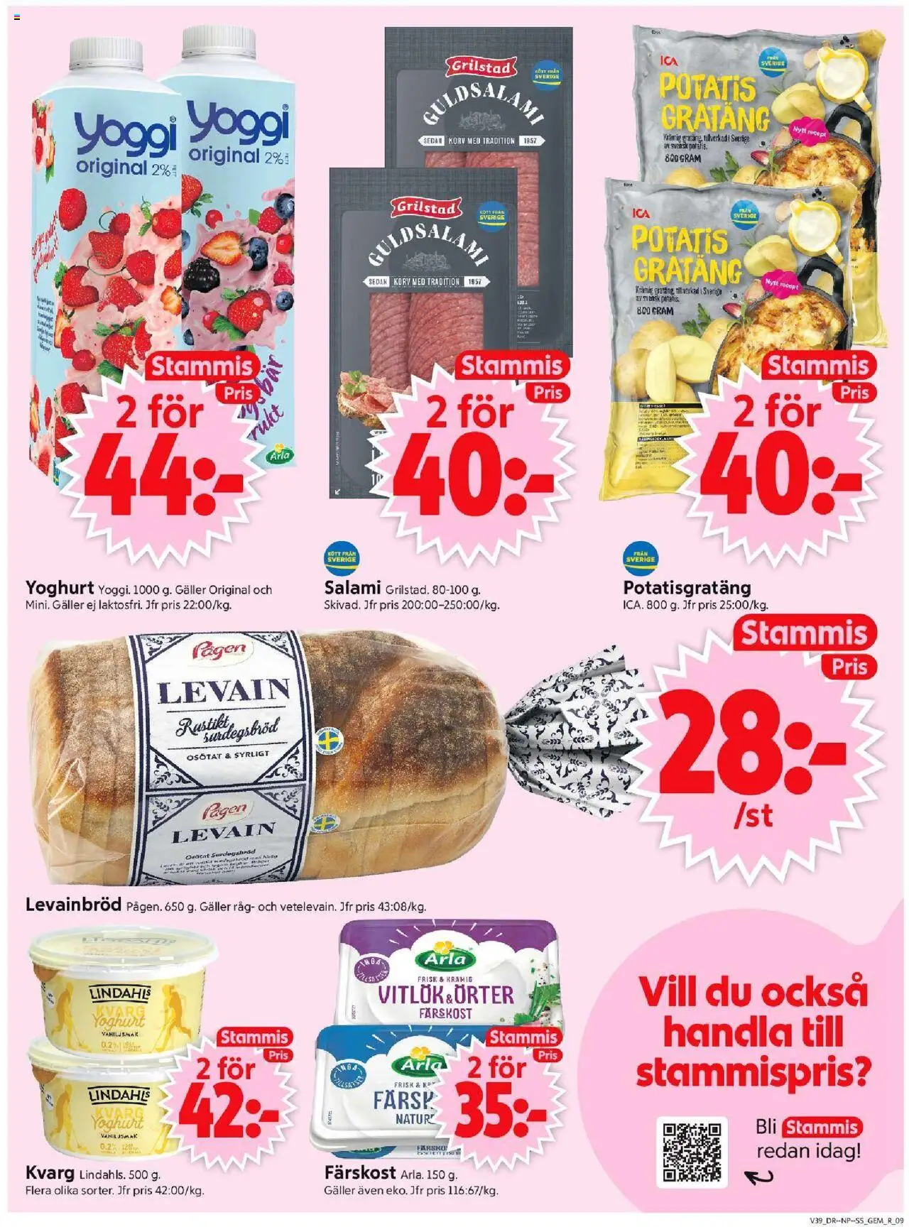 ICA Supermarket reklamblad aktuell från 22.09.2025 | Sida: 11 | Produkter: Potatisgratäng, Levain, Yoghurt, Salami