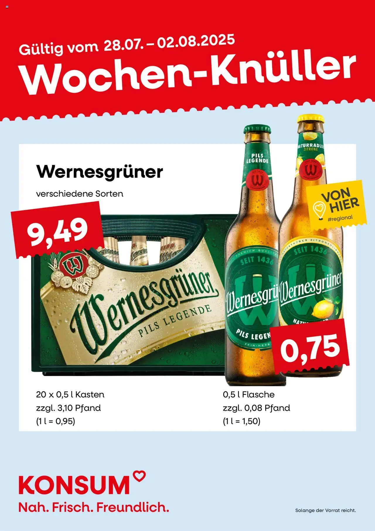 KONSUM Leipzig Prospekt - gültig ab dem 28.07.2025 | Seite: 1 | Produkte: Pils, Wernesgruner, Zitrone