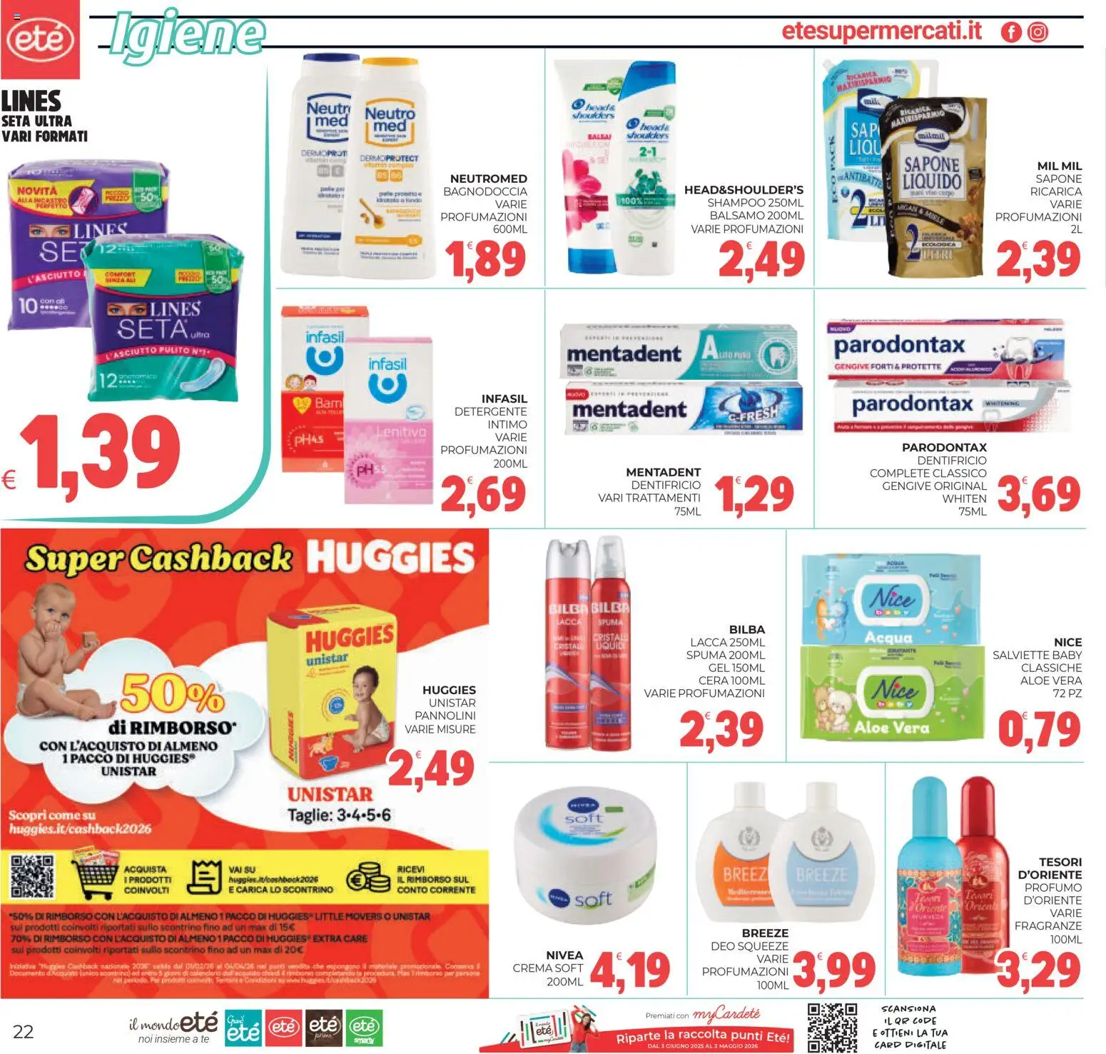 Volantino Eté del 18.02.2026 | Pagina: 22 | Prodotti: Shampoo, Balsamo, Pannolini, Detergente