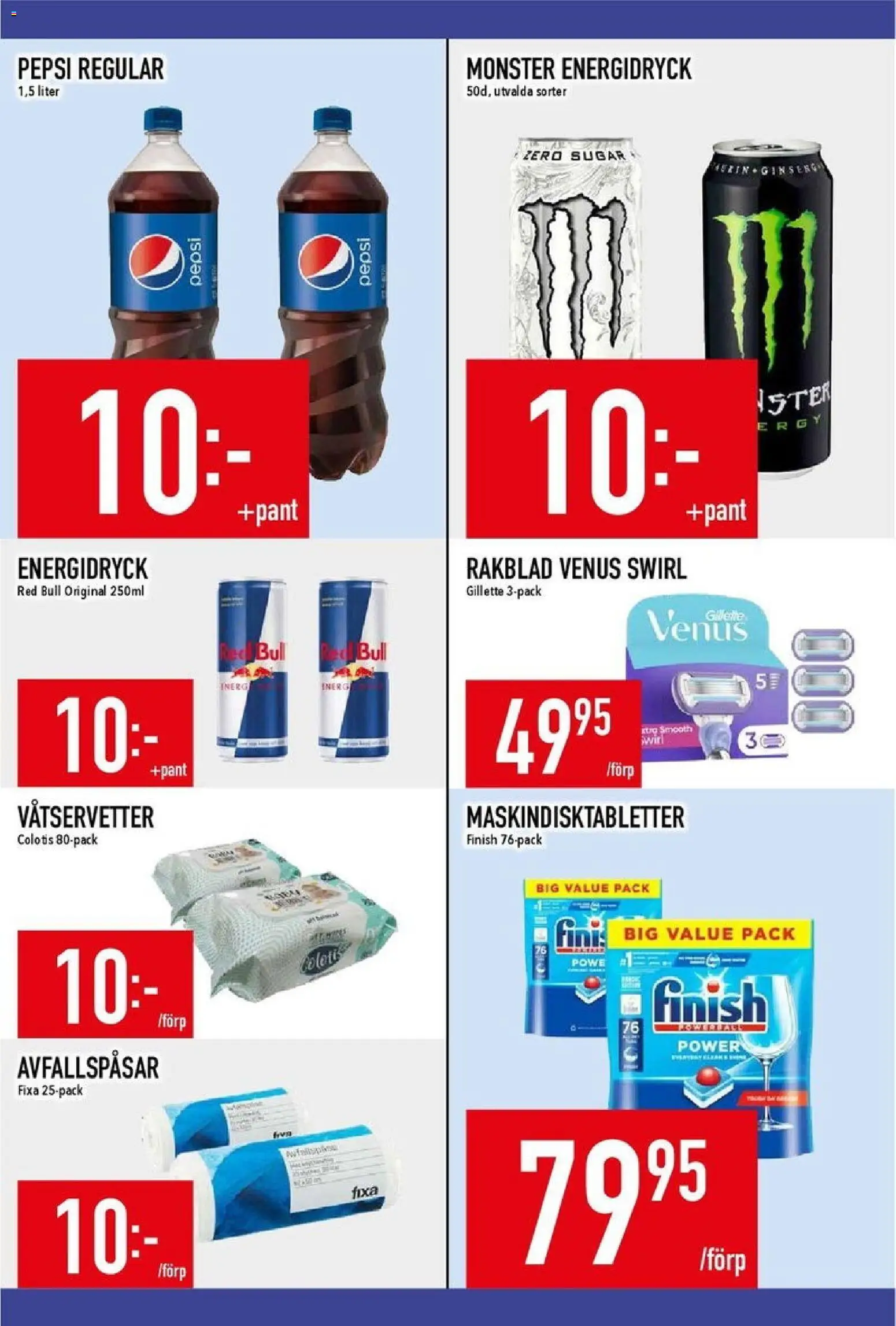 Matdax reklamblad aktuell från 27.10.2025 | Sida: 18 | Produkter: Red bull, Pepsi, Energidryck, Rakblad