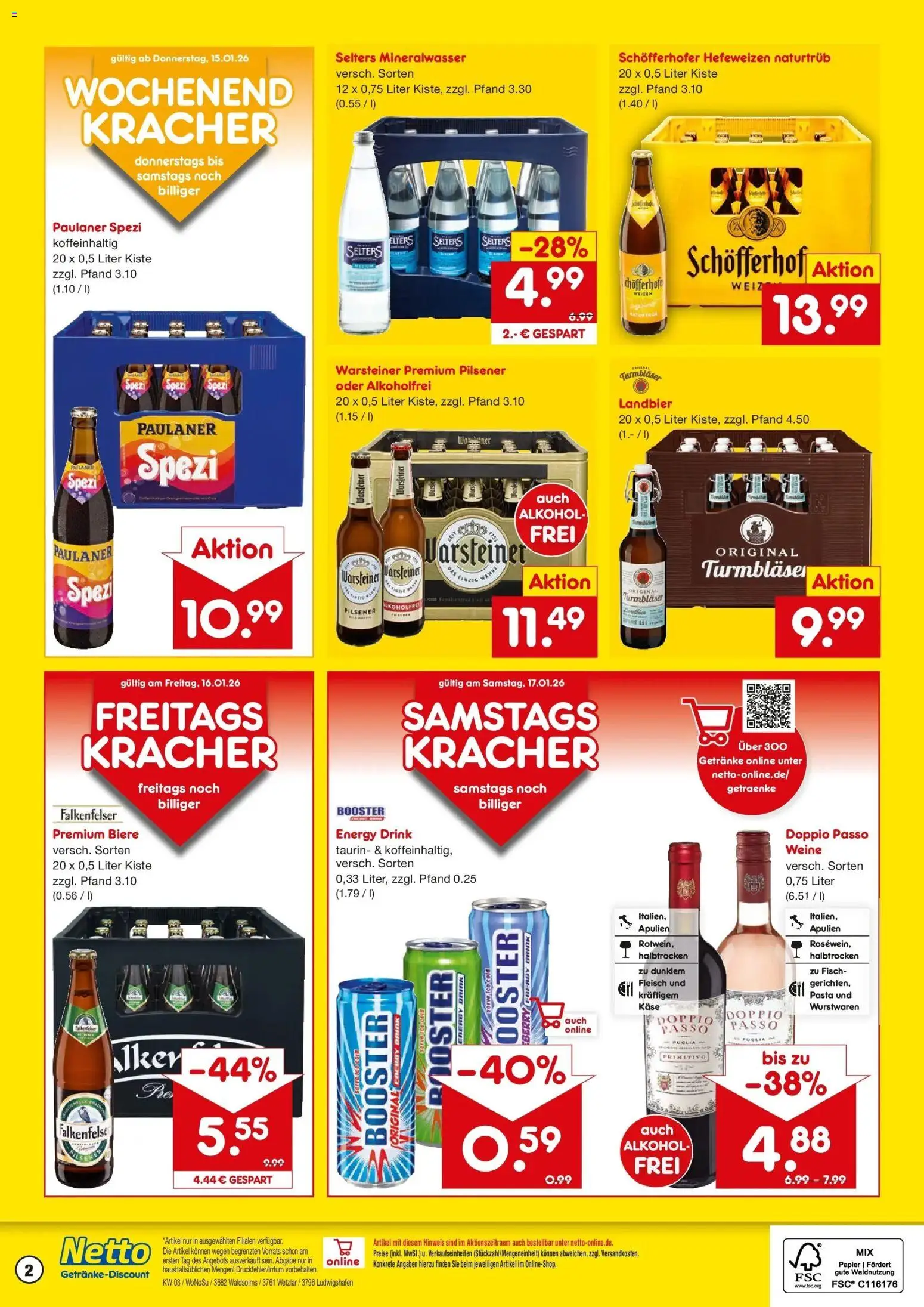 Netto Marken-Discount prospekt Ludwigshafen	 – gültig ab 12.01.2026 | Seite: 2 | Produkte: Käse, Fisch, Pasta, Paulaner