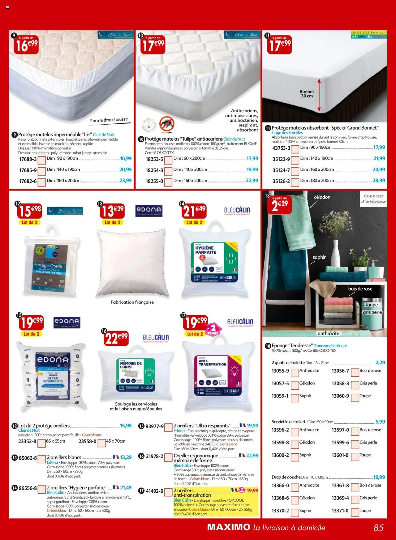  | Page: 85 | Produits: Bonnet, Mousse, Douche, Gants
