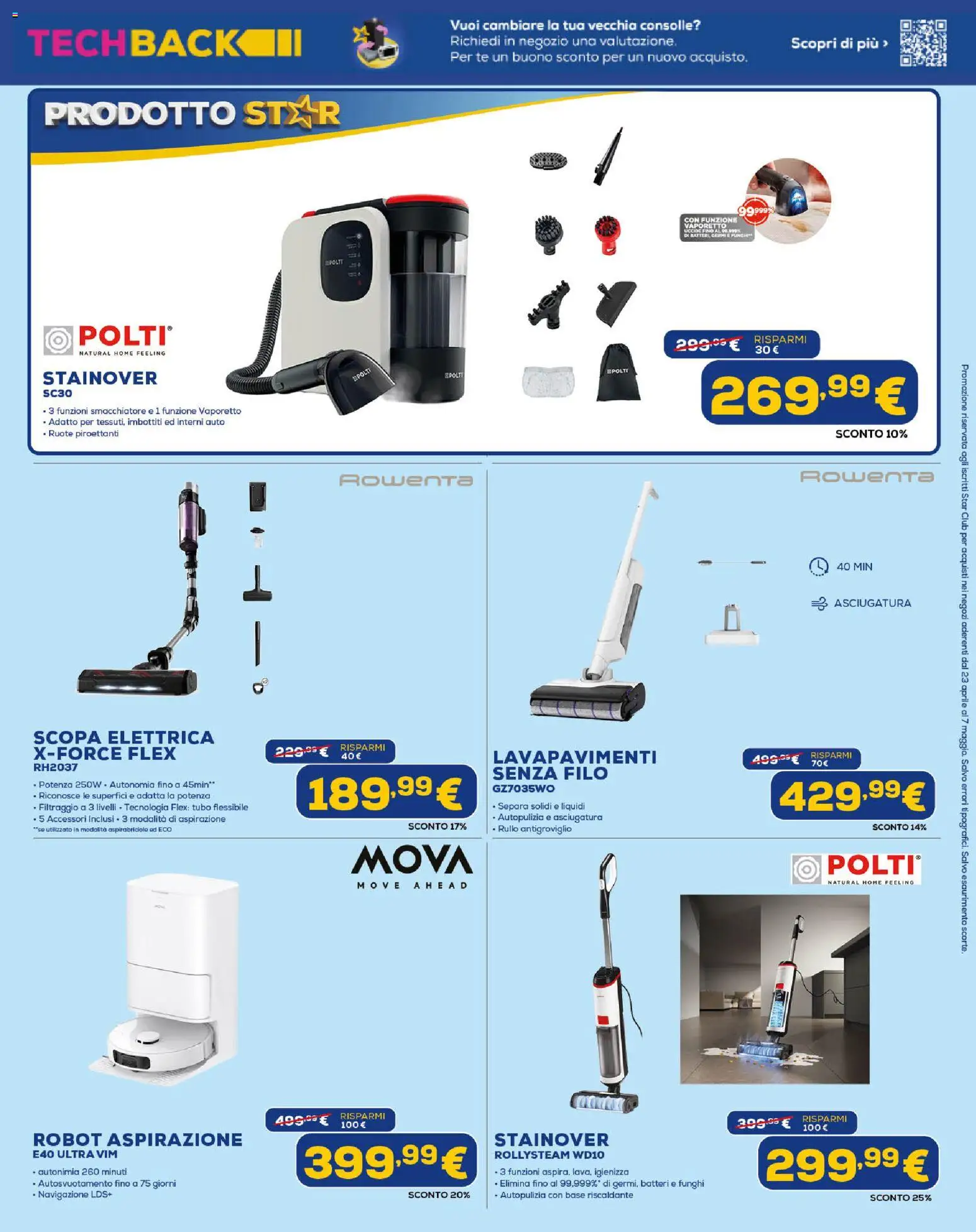 Volantino Euronics del 23.04.2026 | Pagina: 13 | Prodotti: Rullo, Scopa elettrica, Vaporetto, Robot