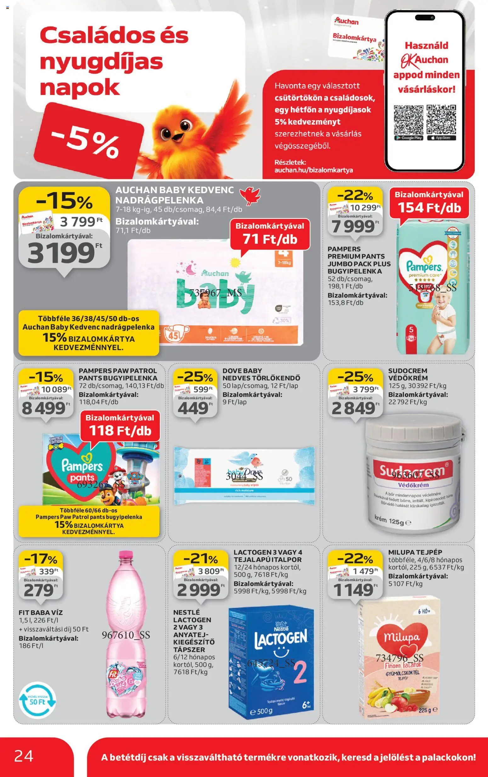 Auchan akciós ujság - amely érvényes a következő dátumtól: 15.01.2026 | Oldal: 24 | Termékek: Pampers, Törlőkendő, Bor, Italpor