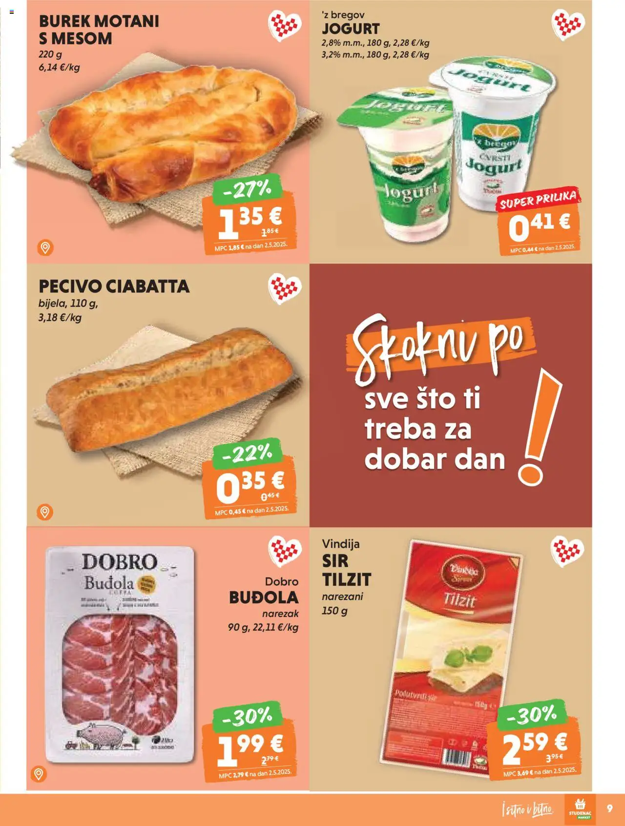 Studenac katalog | vrijedi od 15.10.2025 | Stranica: 9 | Proizvodi: Vindija, Jogurt, Buđola, Burek