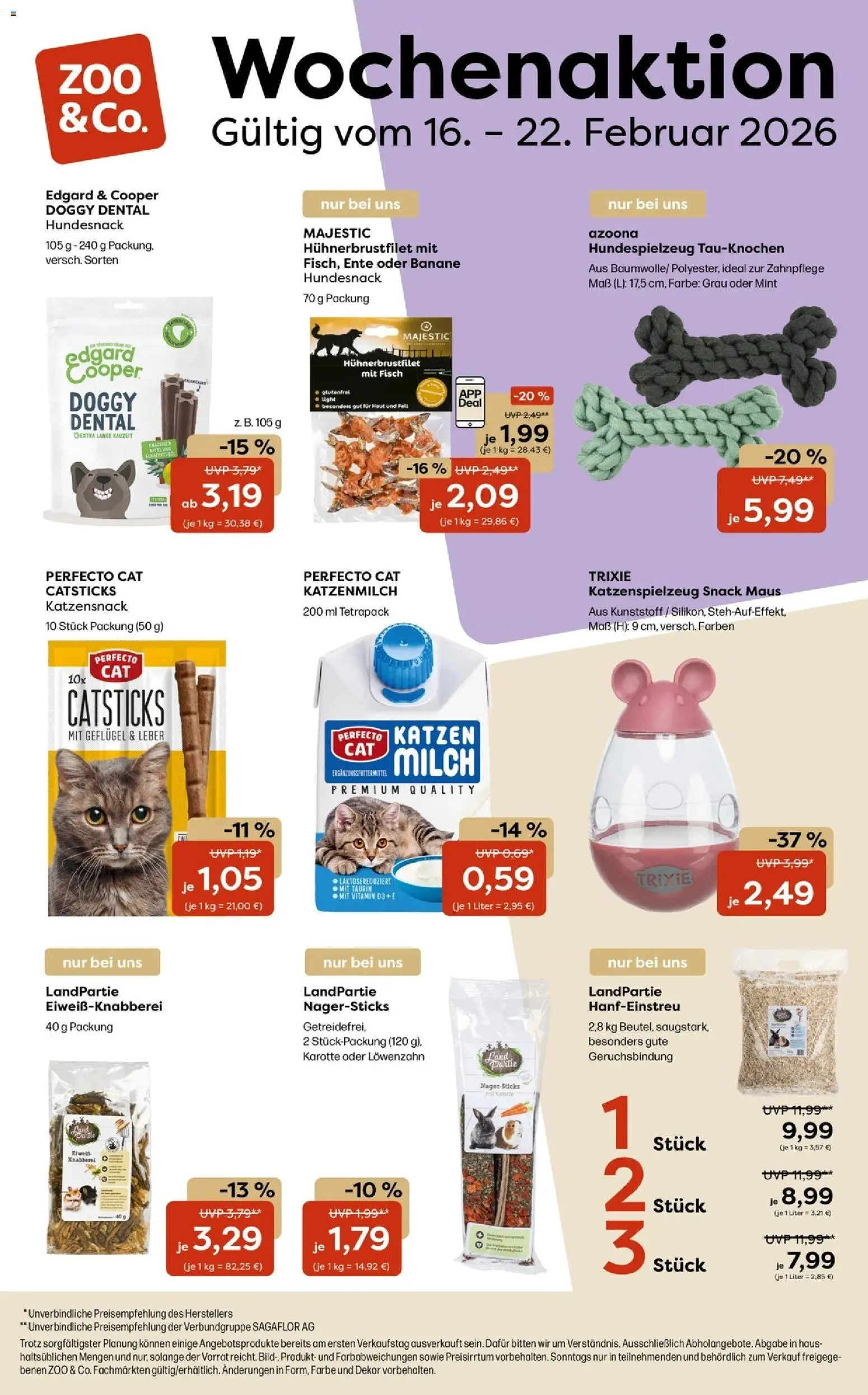 Zoo & co Prospekt – gültig ab 16.02.2026 | Seite: 1 | Produkte: Milch, Fisch, Karotte, Maus