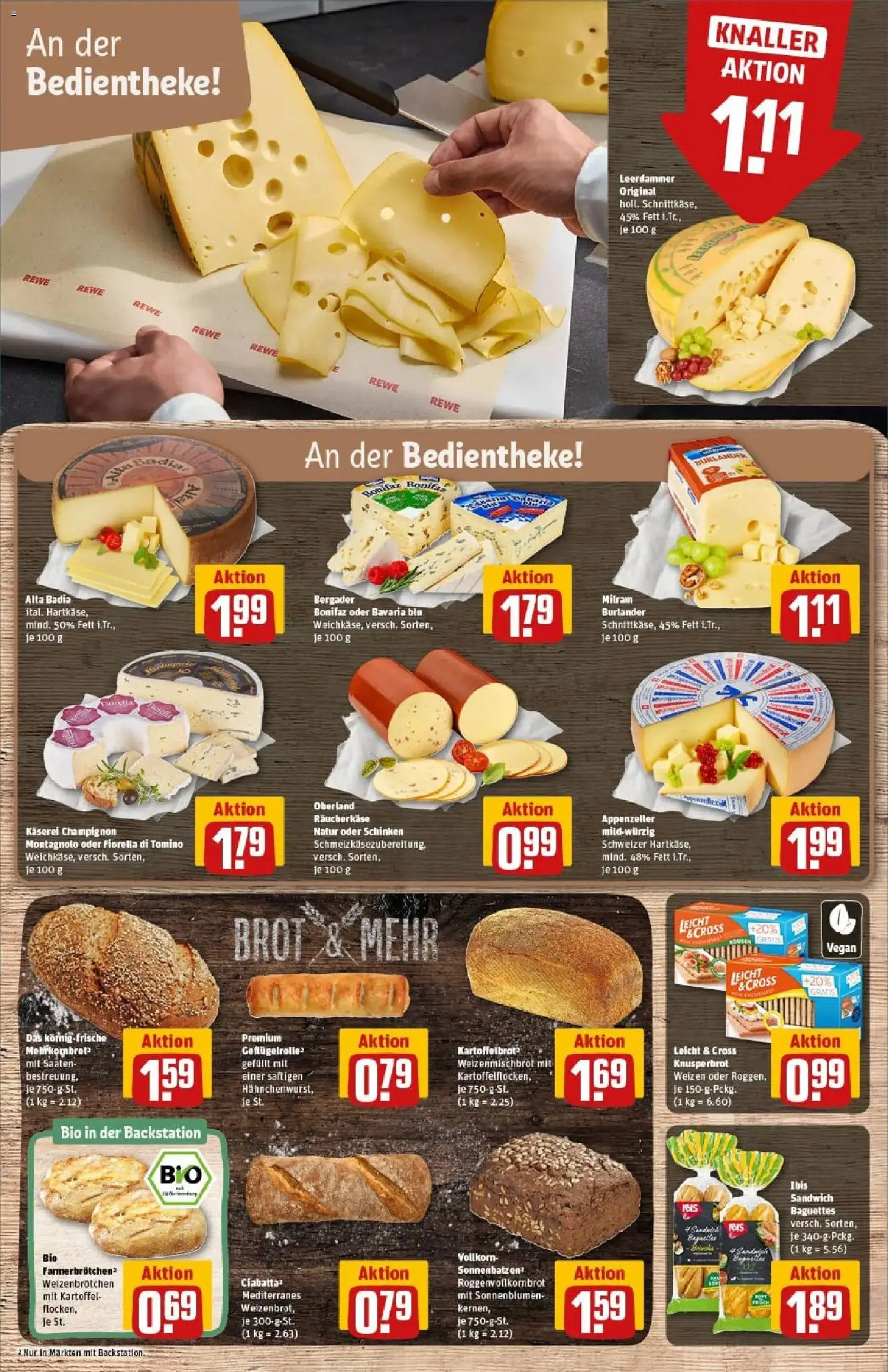 Rewe prospekt Weimar / Schöndorf	 – gültig ab 11.01.2026 | Seite: 11 | Produkte: Leerdammer, Milram, Brot, Schinken