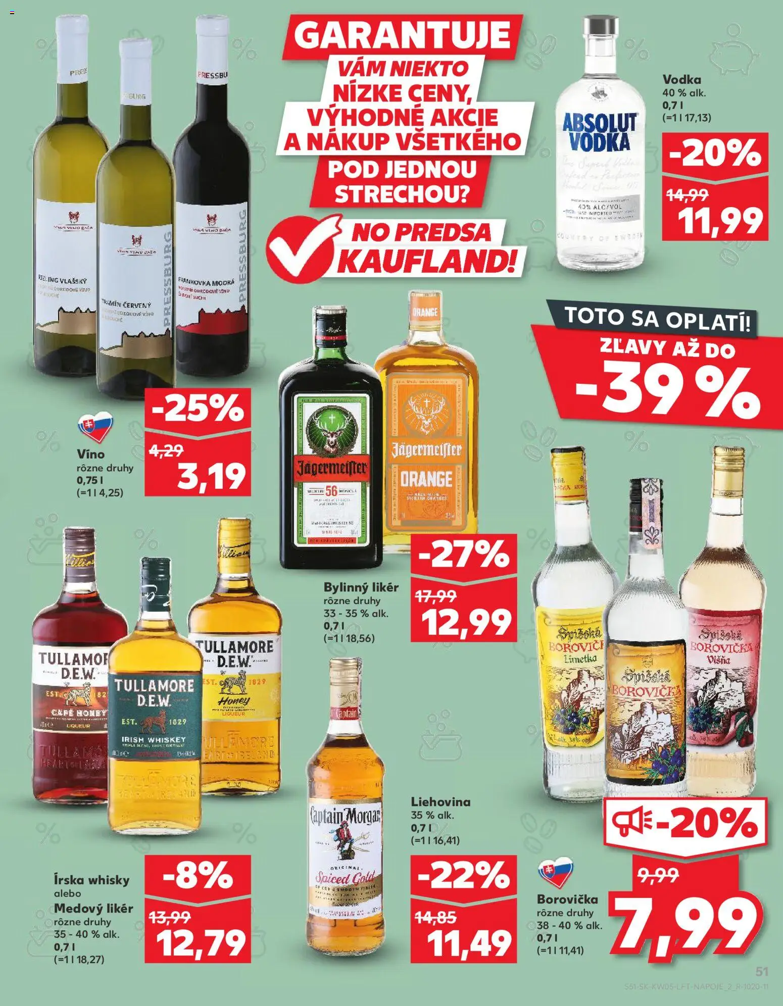 Nové Kaufland akcie – leták je platný od 29.01.2026 | Strana: 51 | Produkty: Víno, Captain Morgan, Vodka, Video
