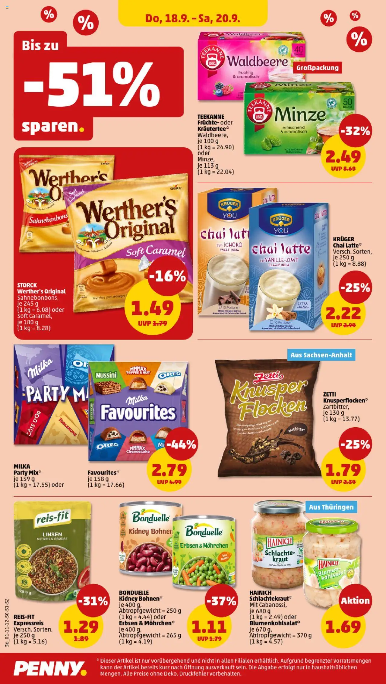 Penny Prospekt 	 – gültig ab 15.09.2025 | Seite: 38 | Produkte: Milka, Gemüse, Flocken, Erbsen