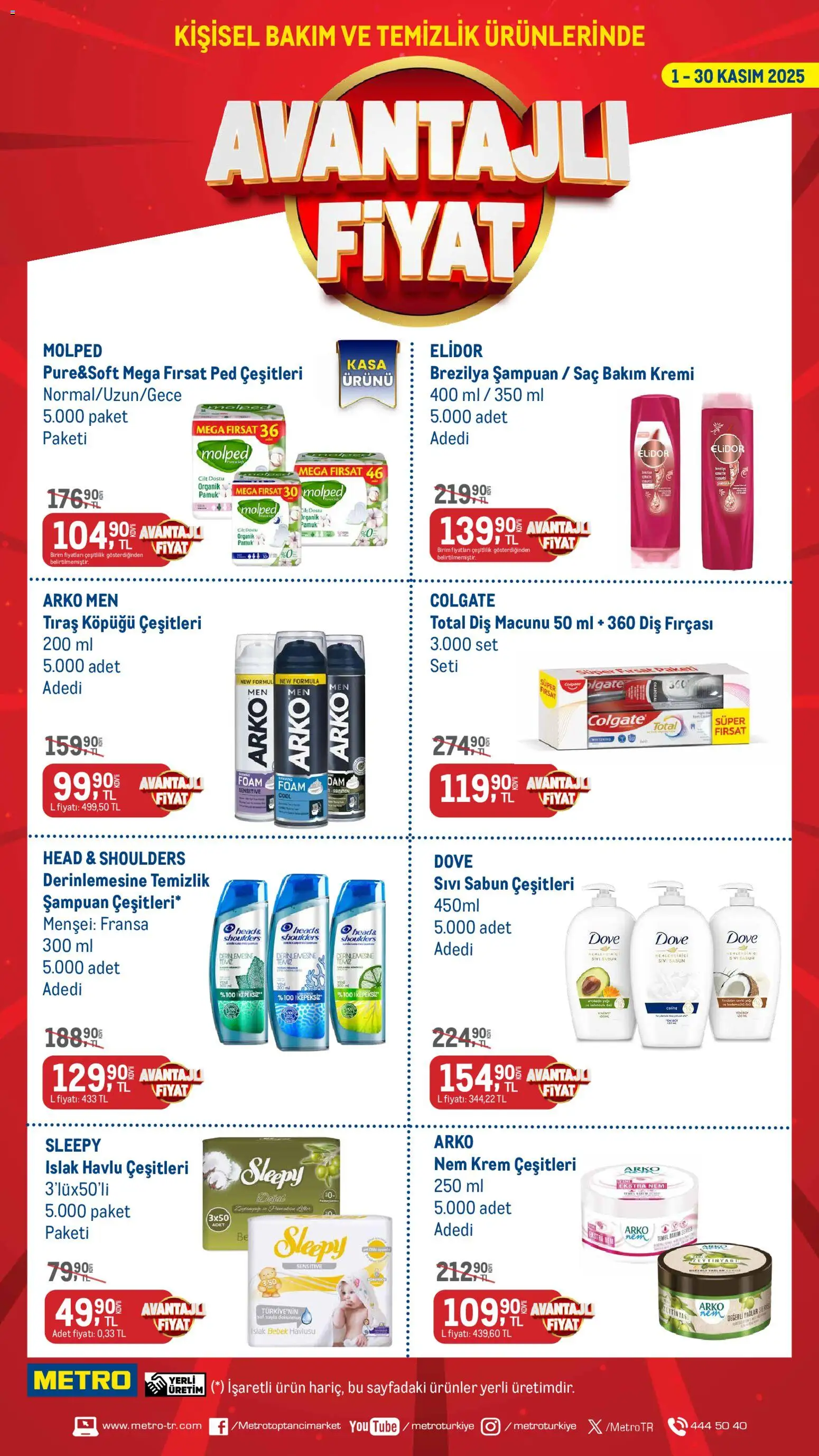 Metro - Kişisel Bakım ve Temizlik Ürünleri - 01.11.2025 tarihinden itibaren geçerlidir | Sayfa: 1 | Ürünler: Şampuan, Sabun, Diş macunu, Kasa