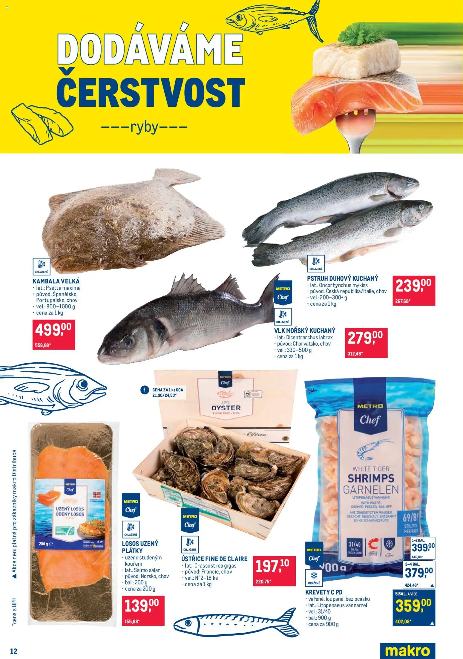Makro leták - Pro milovníky jídla od 22.04.2026 | Strana: 12 | Produkty: Tiger, Pstruh, Krevety, Uzený losos