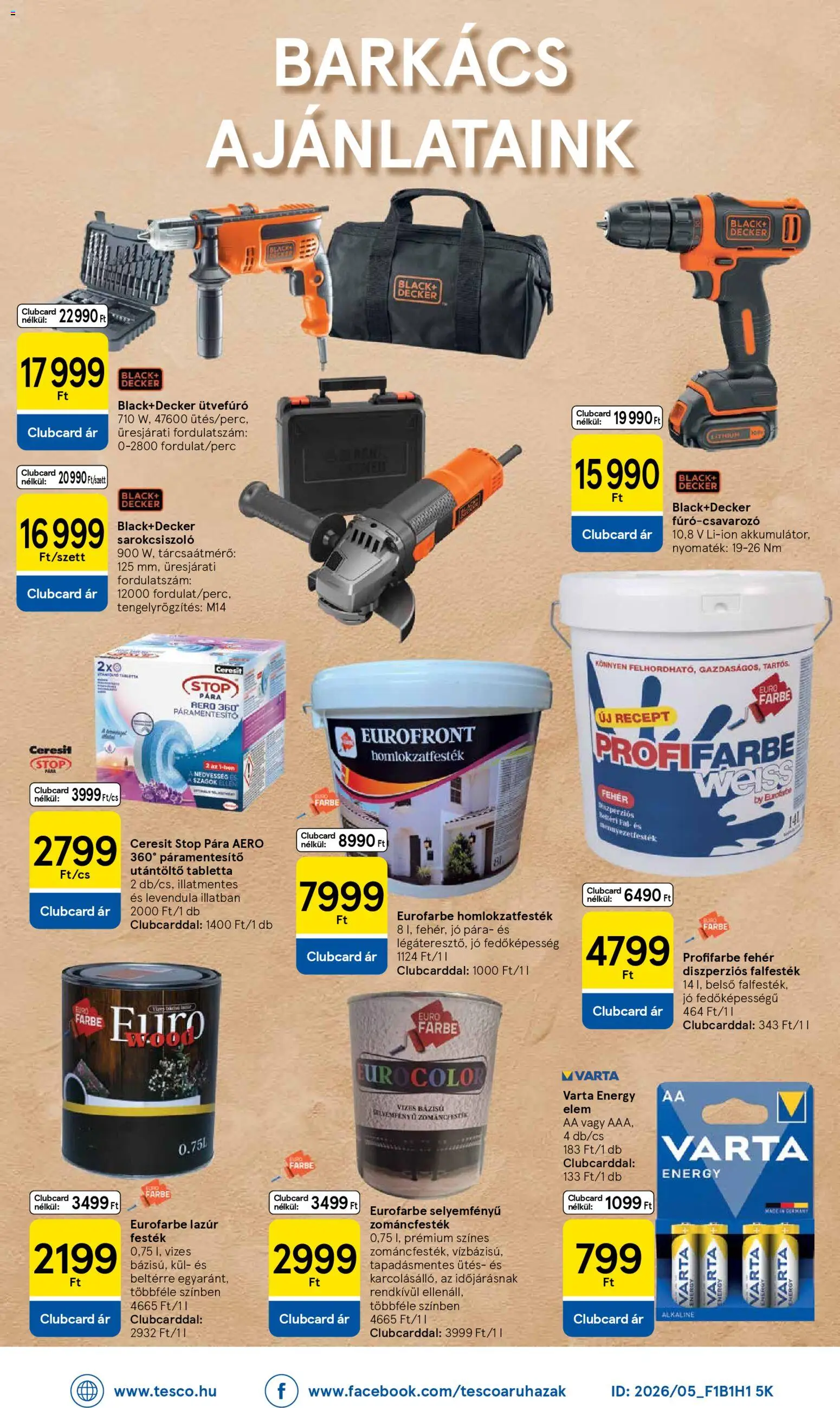 Tesco akciós ujság - amely érvényes a következő dátumtól: 31.03.2026 | Oldal: 38 | Termékek: Páramentesítő, Ütvefúró, Sarokcsiszoló, Festék