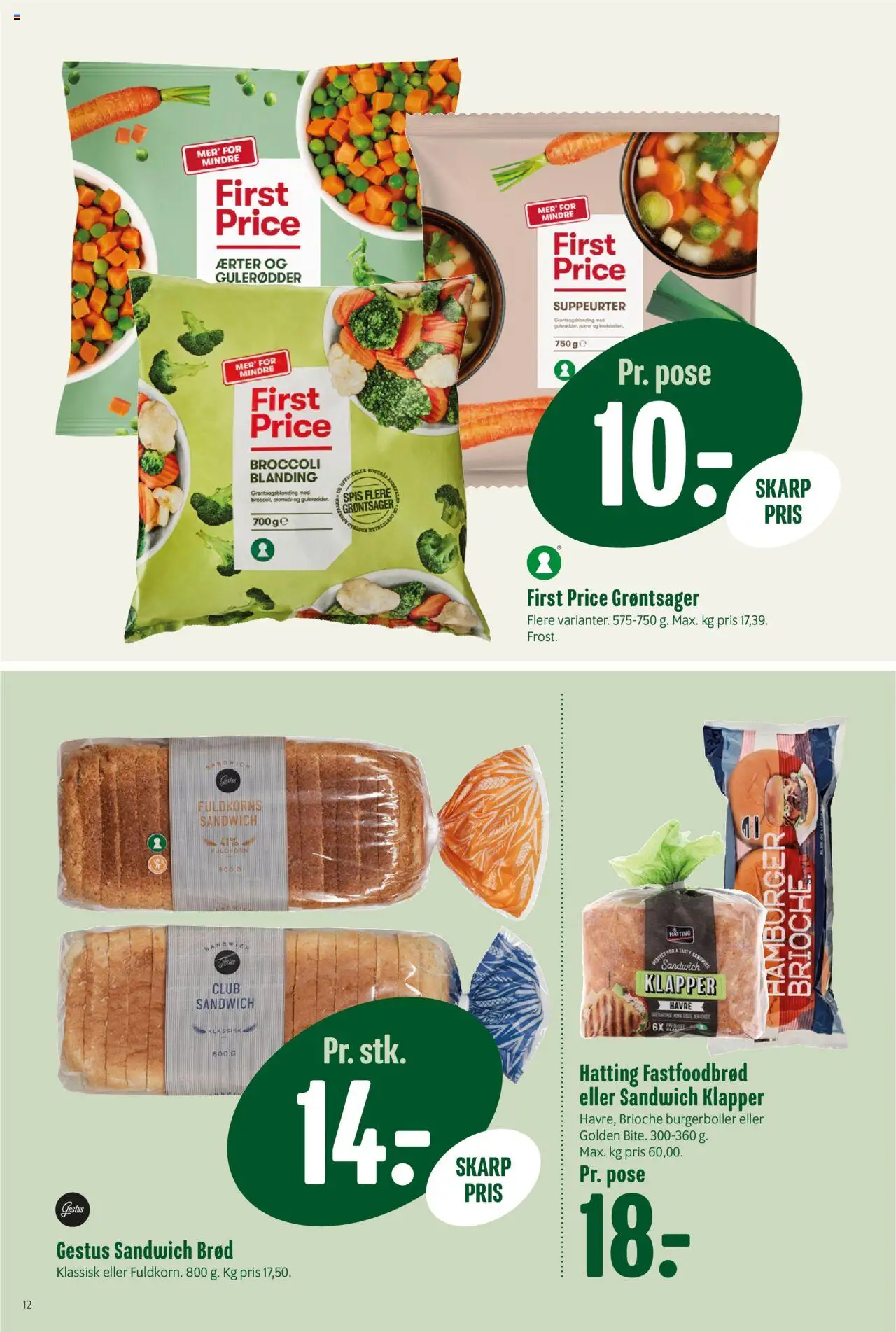Min Købmand Tilbudsavis gyldig fra 22.08.2025 | Side: 12 | Produkter: Brød, Gulerødder, Broccoli, Burgerboller