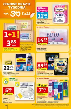 Pogląd oferty "Auchan gazetka - 30 Lat Hipermarket" - ważna od 05.03.2026 | Strona: 34 | Produkty: Karta, Finish, Ręcznik papierowy, Sól