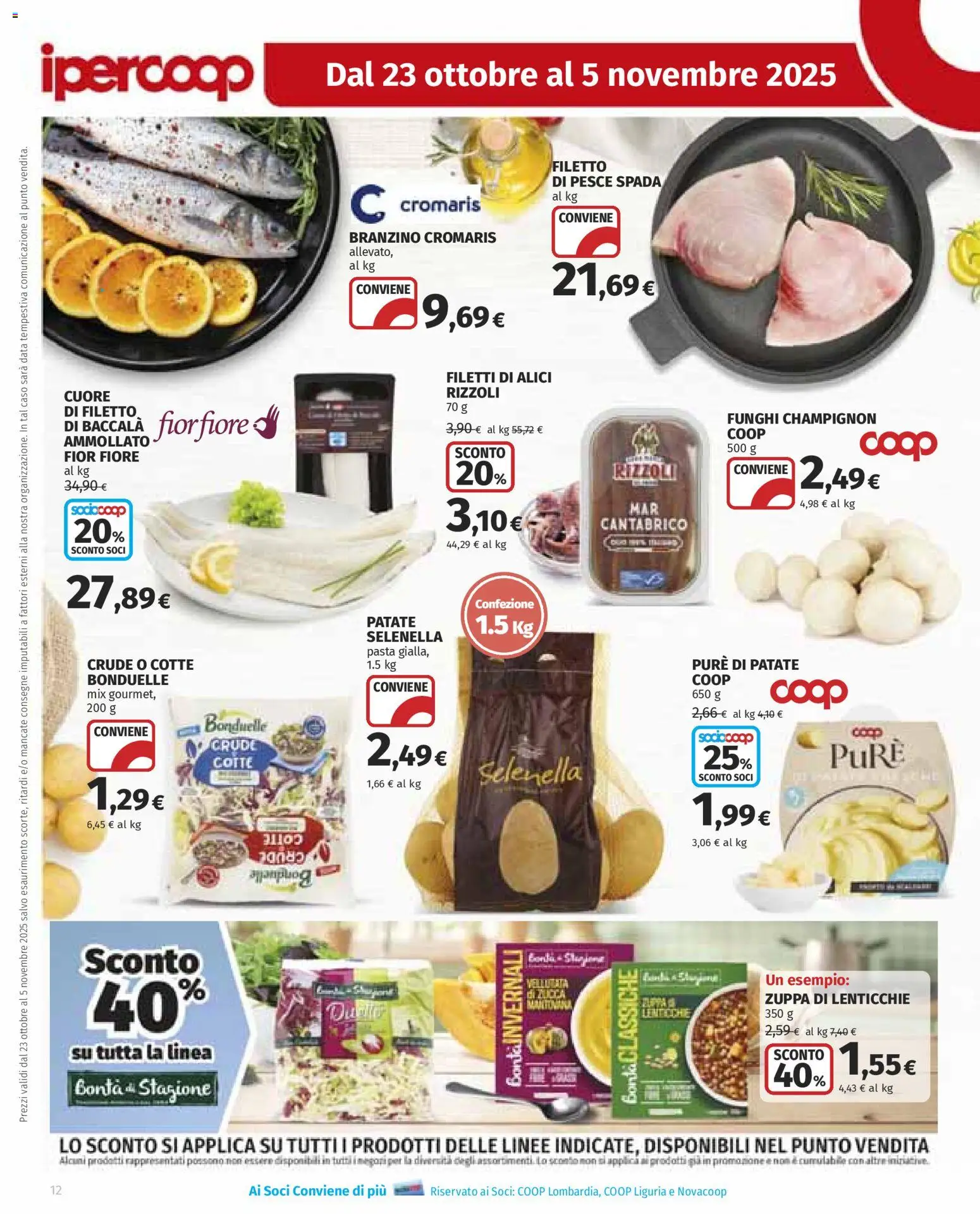 Volantino Ipercoop del 23.10.2025 | Pagina: 12 | Prodotti: Patate, Pasta, Pesce spada, Alici