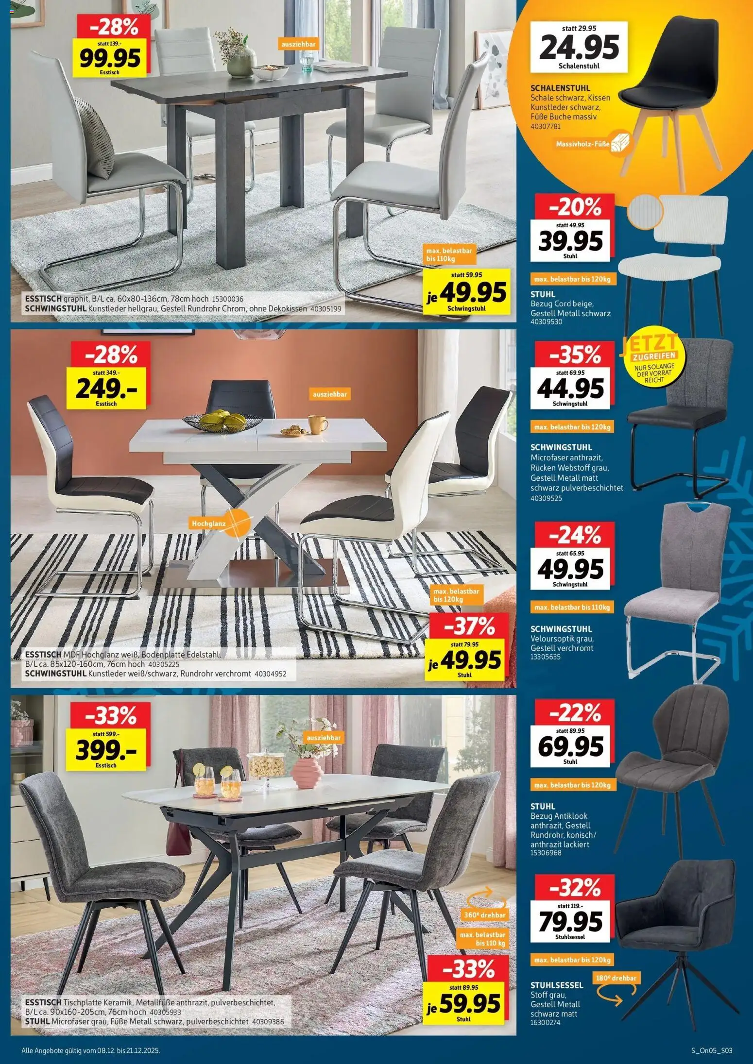 Sconto Prospekt 	 – gültig ab 08.12.2025 | Seite: 3 | Produkte: Esstisch, Kissen, Stuhl