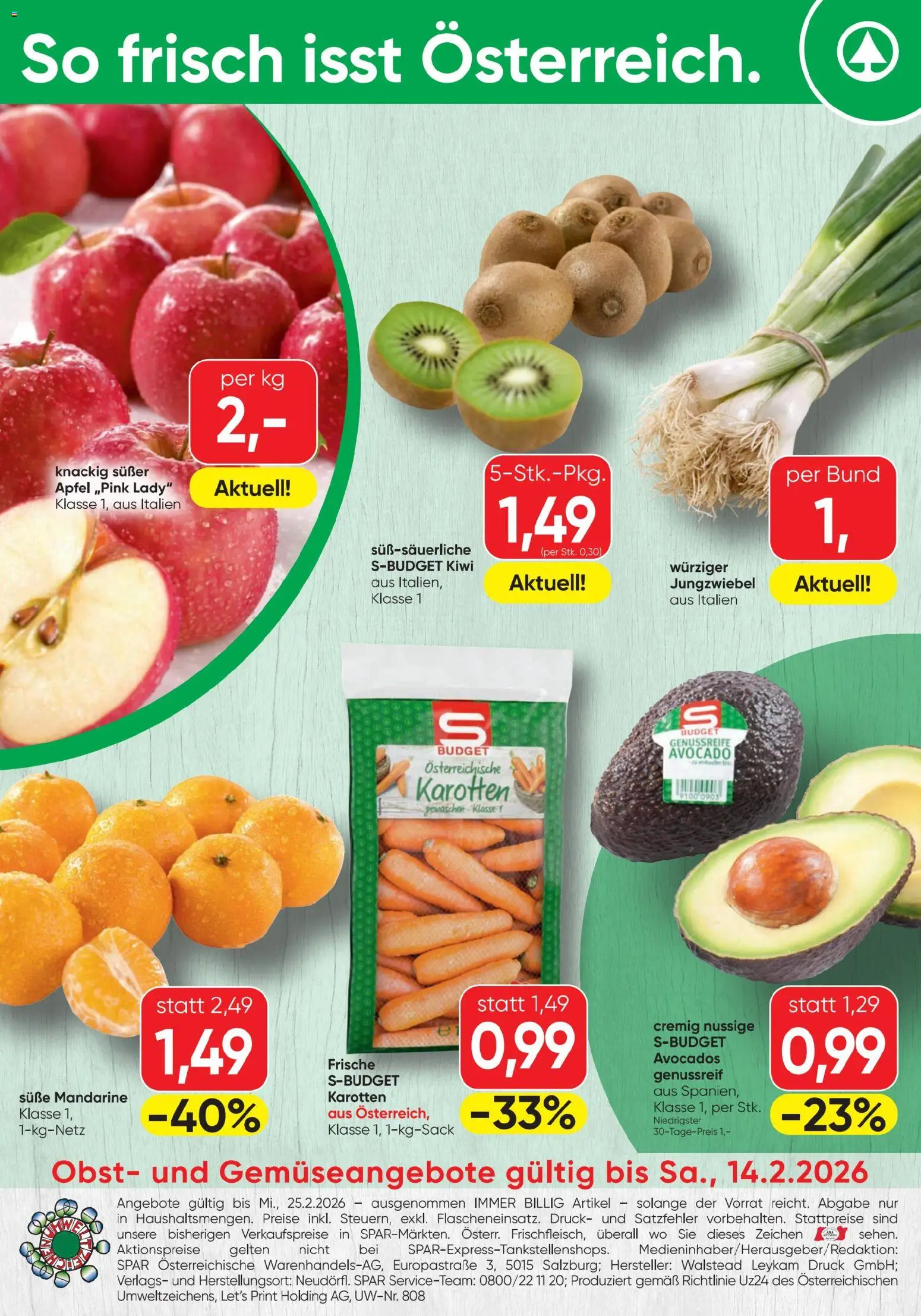 Spar Flugblatt gültig ab 12.02.2026 | Seite: 20 | Produkte: Kiwi, Avocado, Obst, Äpfel
