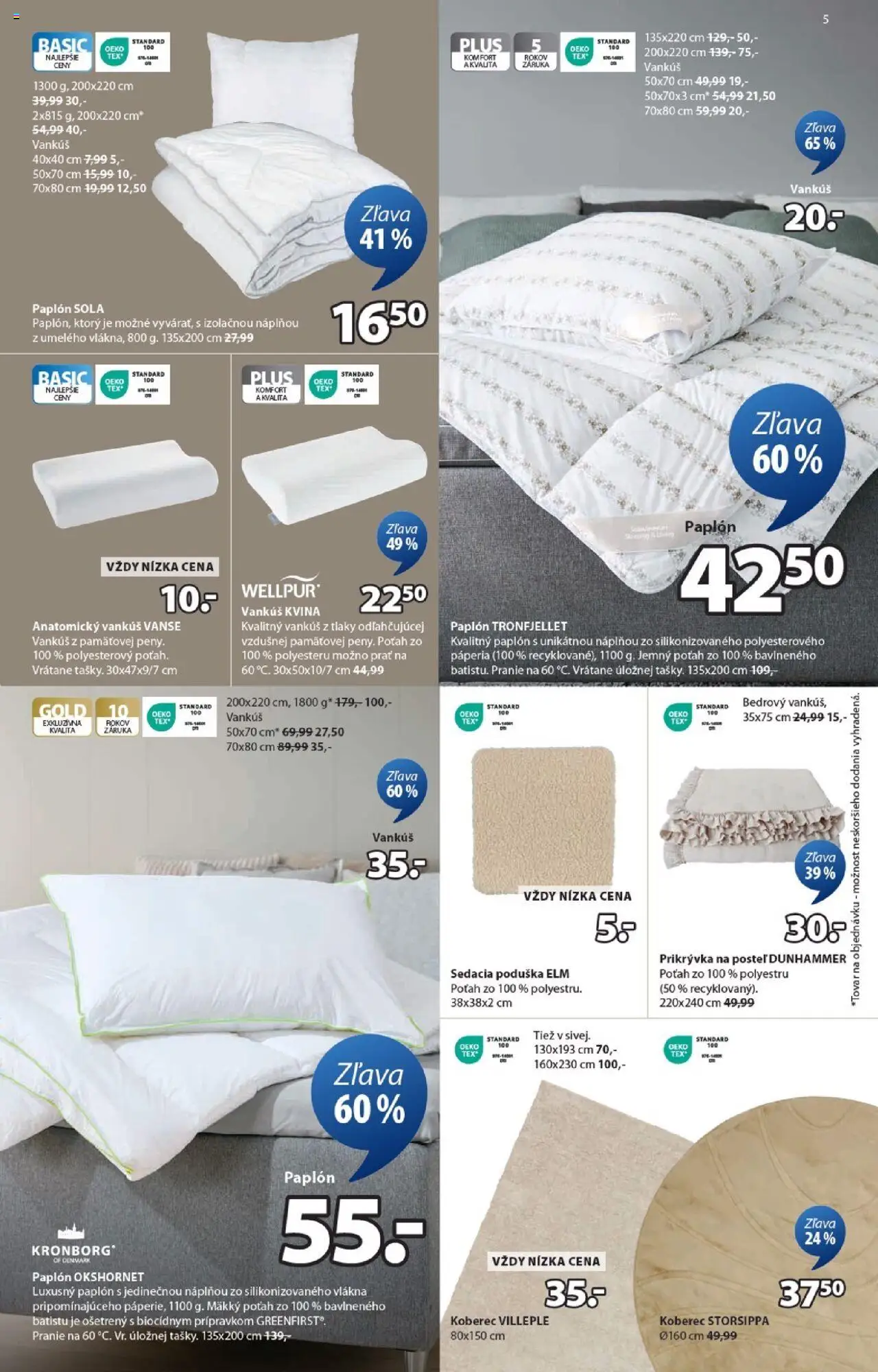 Nové JYSK akcie – leták je platný od 24.09.2025 | Strana: 5 | Produkty: Posteľ, Vankúš, Koberec