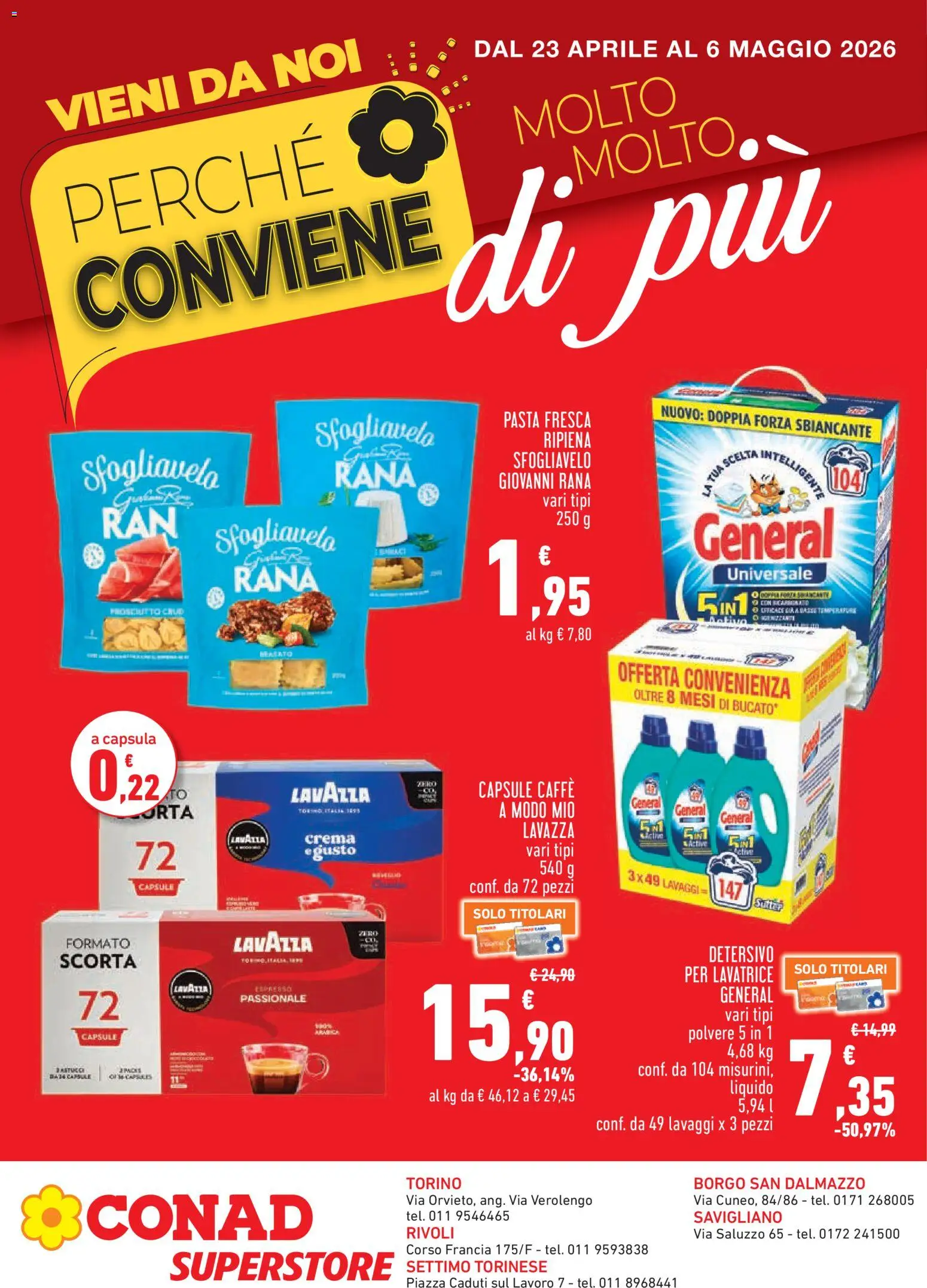 Volantino Conad del 23.04.2026 | Pagina: 1 | Prodotti: Crema, Caffè, Lavatrice, Lavazza