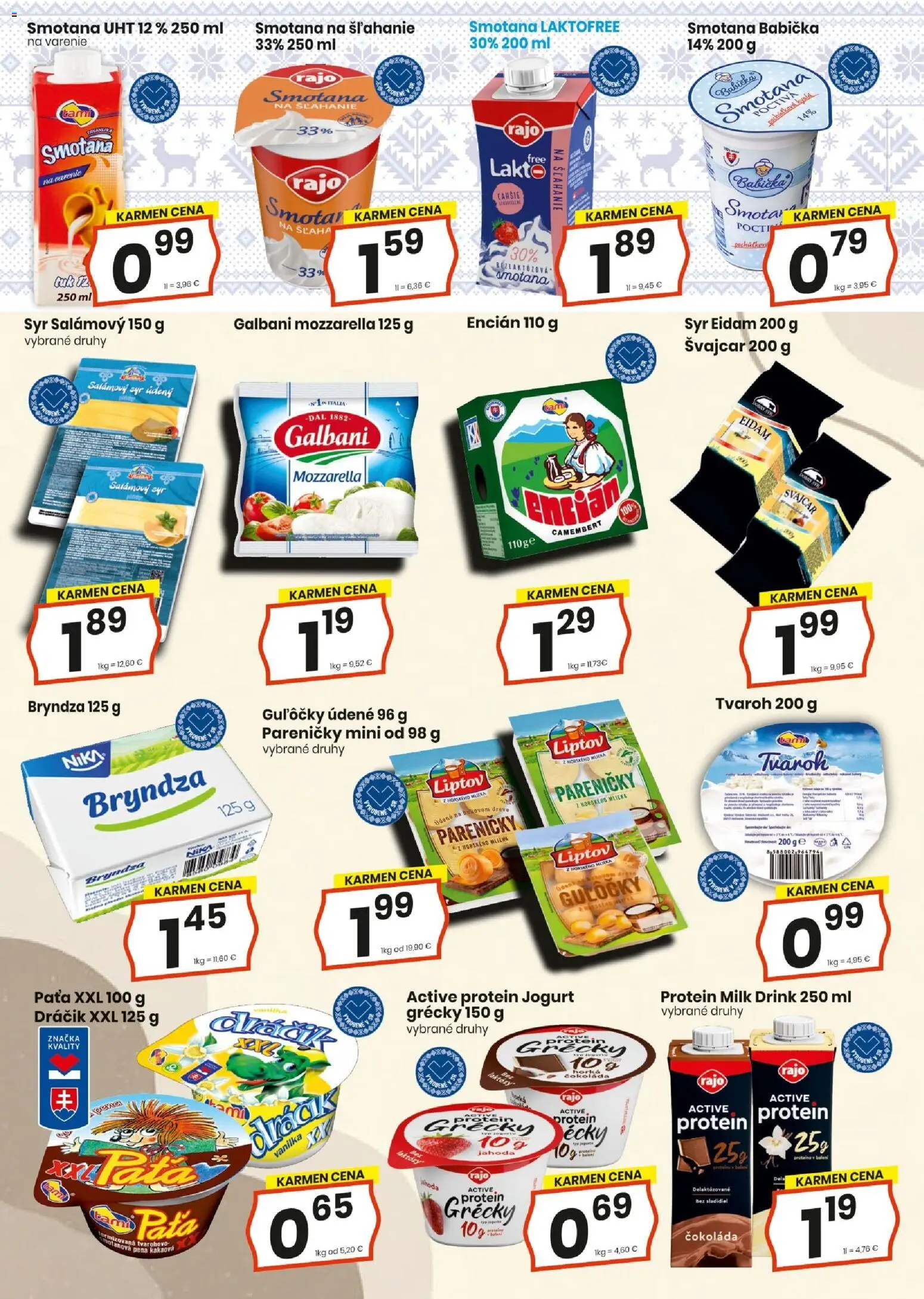Nové KARMEN CBA akcie – leták je platný od 01.12.2025 | Strana: 14 | Produkty: Smotana, Eidam, Mozzarella, Bryndza