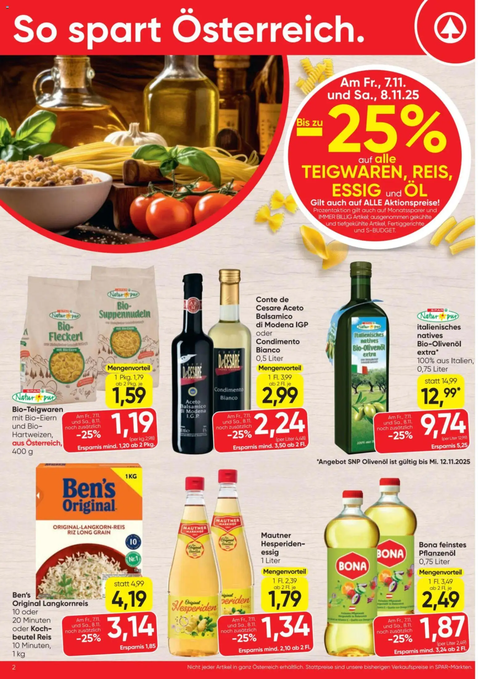 Spar Flugblatt gültig ab 06.11.2025 | Seite: 2 | Produkte: Fertiggerichte, Öl, Reis