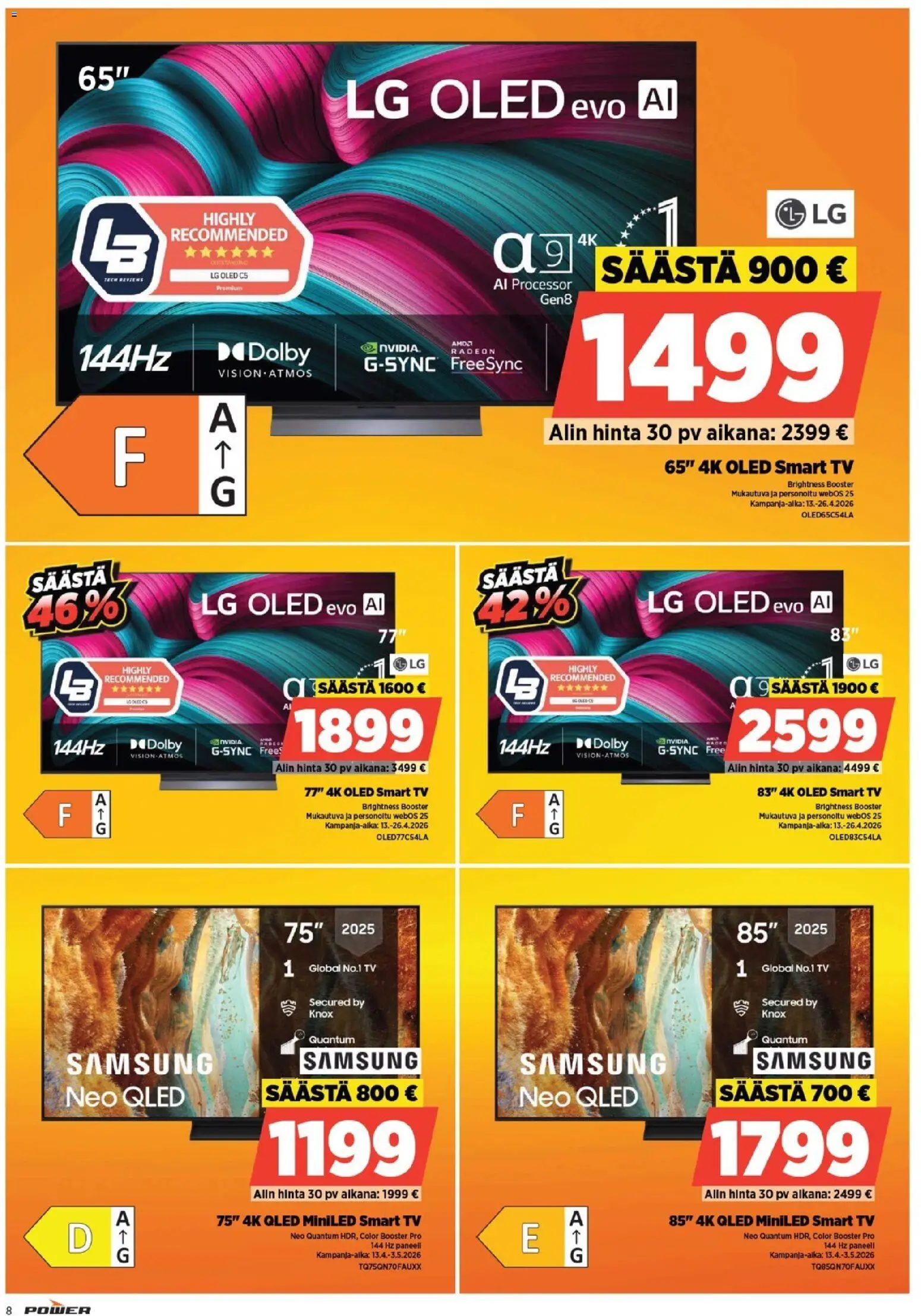Power tarjoukset – voimassa 20.04.2026 alkaen | Sivu: 8 | Tuotteet: TV