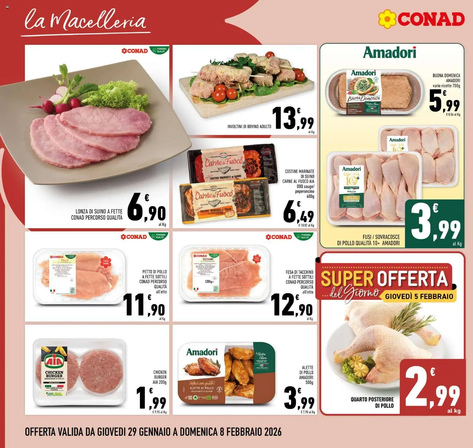 Volantino Conad del 29.01.2026 | Pagina: 8 | Prodotti: Bovino, Pollo, Peperoncino, Spinaci