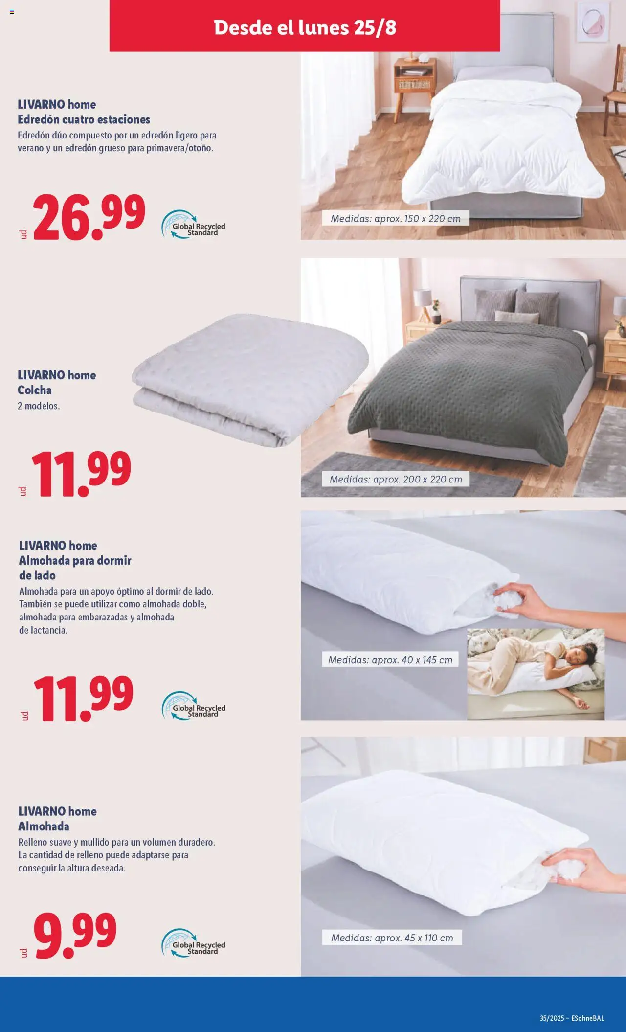 Lidl catálogo de bazar BCN │ válido desde el 25.08.2025 | Página: 9 | Productos: Edredón, Body, Almohada, Colcha