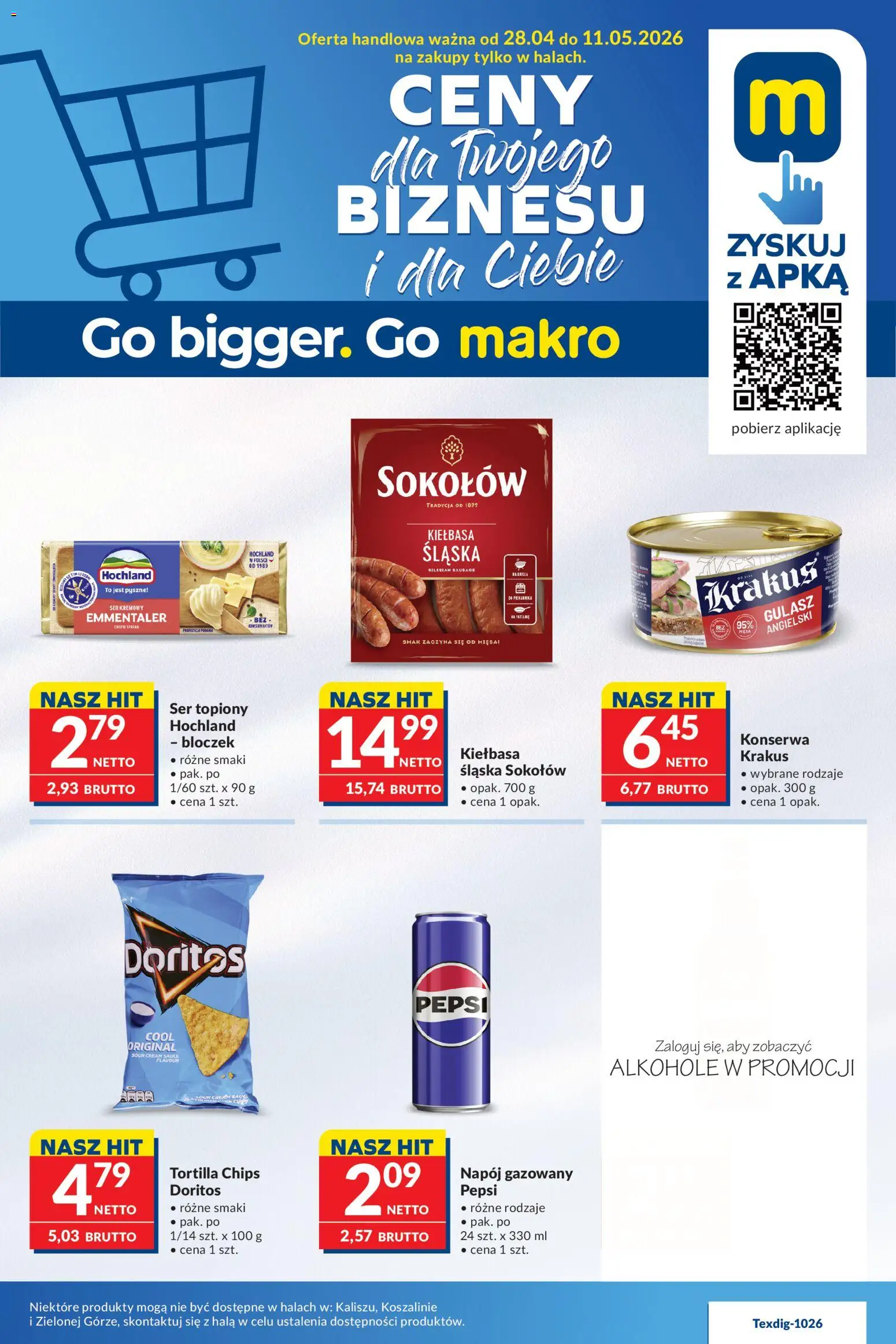 Makro gazetka od 28.04.2026 | Strona: 1 | Produkty: Kiełbasa, Doritos, Ser, Gulasz