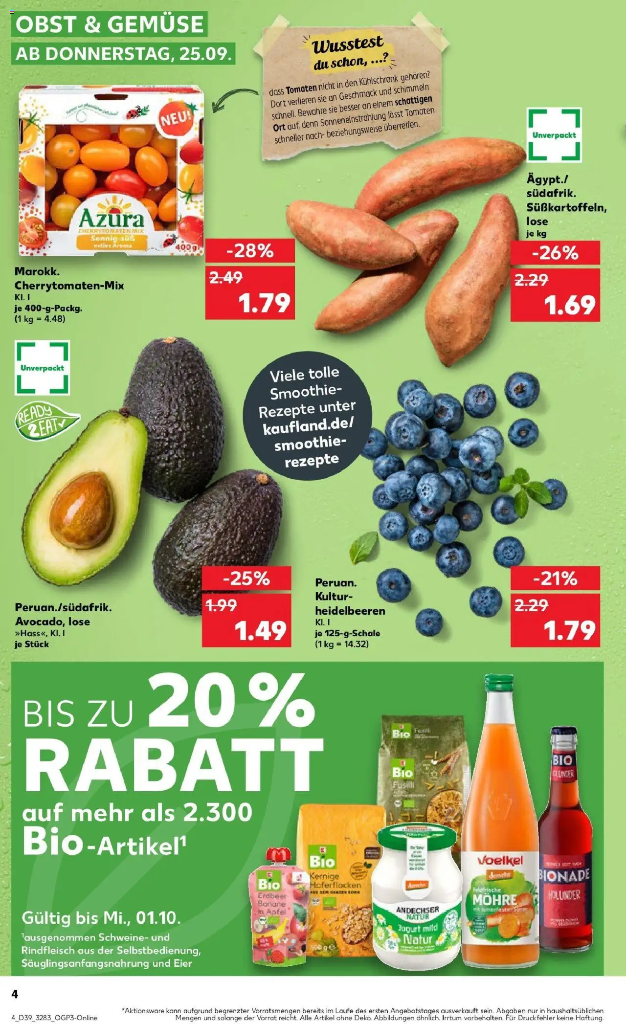 Kaufland prospekt Sonneberg	 – gültig ab 25.09.2025 | Seite: 4 | Produkte: Heidelbeeren, Avocado, Obst, Rindfleisch