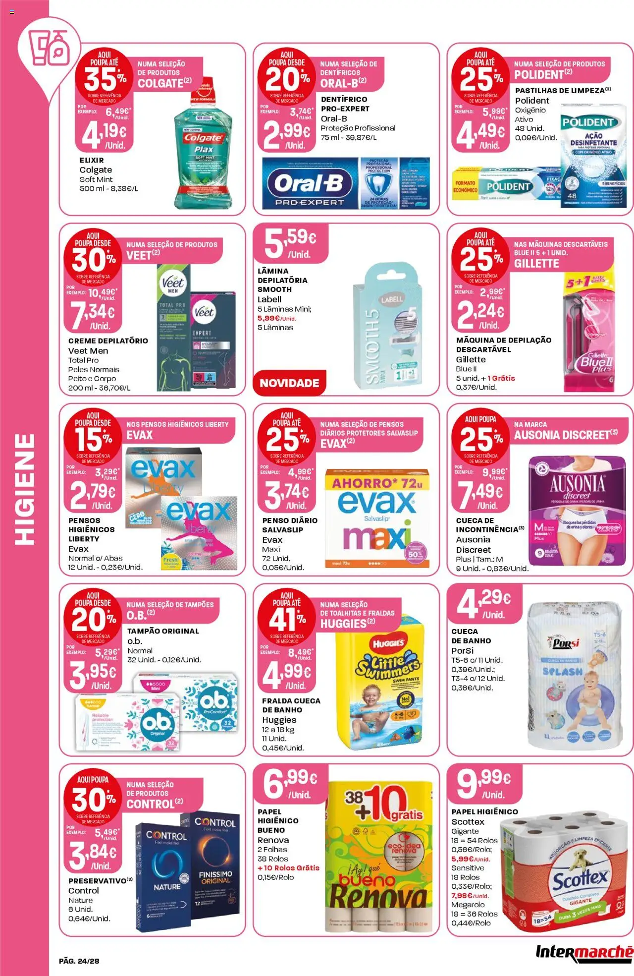 Intermarché folheto │ válido de 26.06.2025 | Página: 24 | Produtos: Pensos higiénicos, Creme depilatório, Banho, Creme