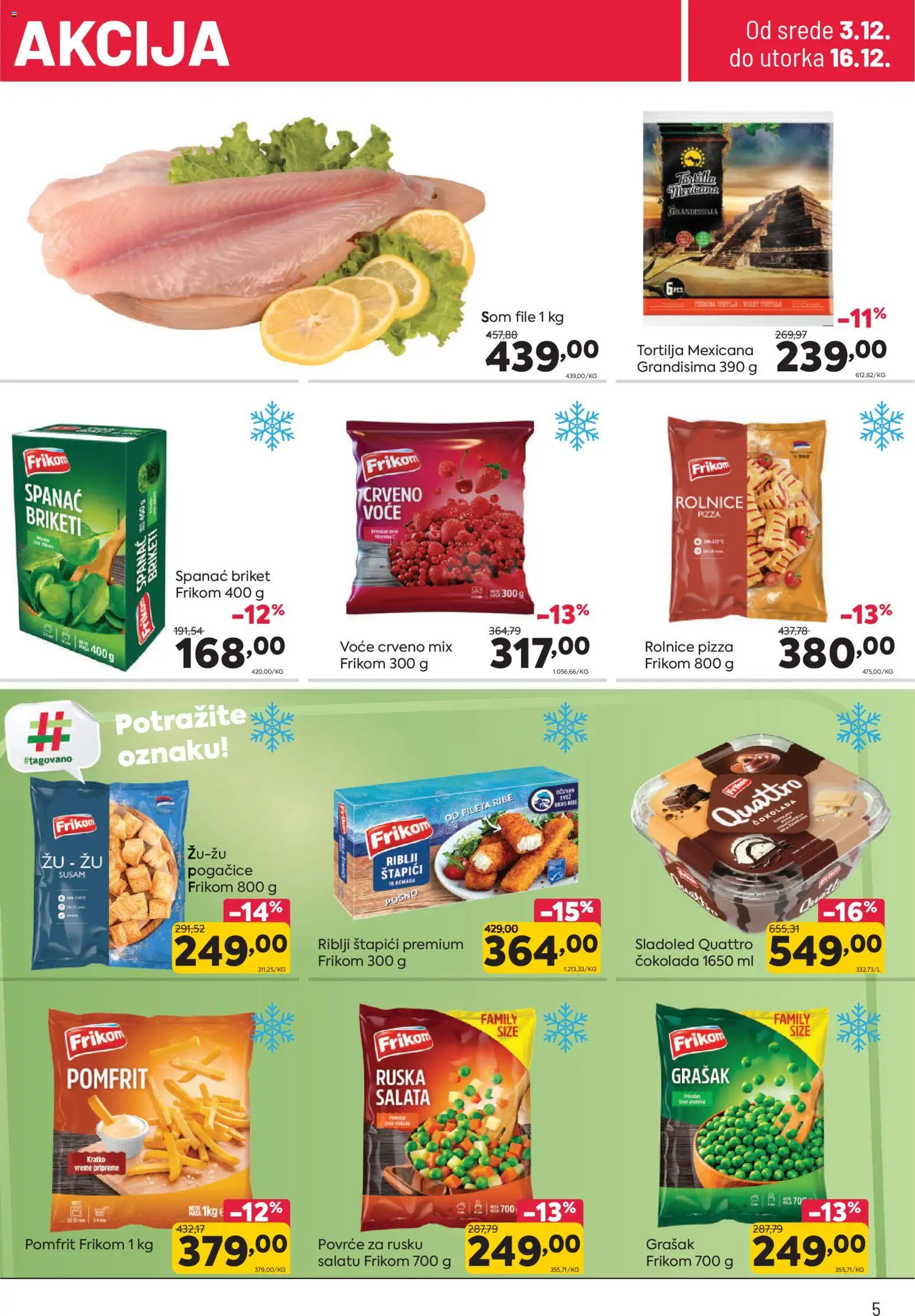 PerSu katalog - važi od 03.12.2025 | Strana: 5 | Proizvode: Spanać, Salata, Riblji štapići, Briket