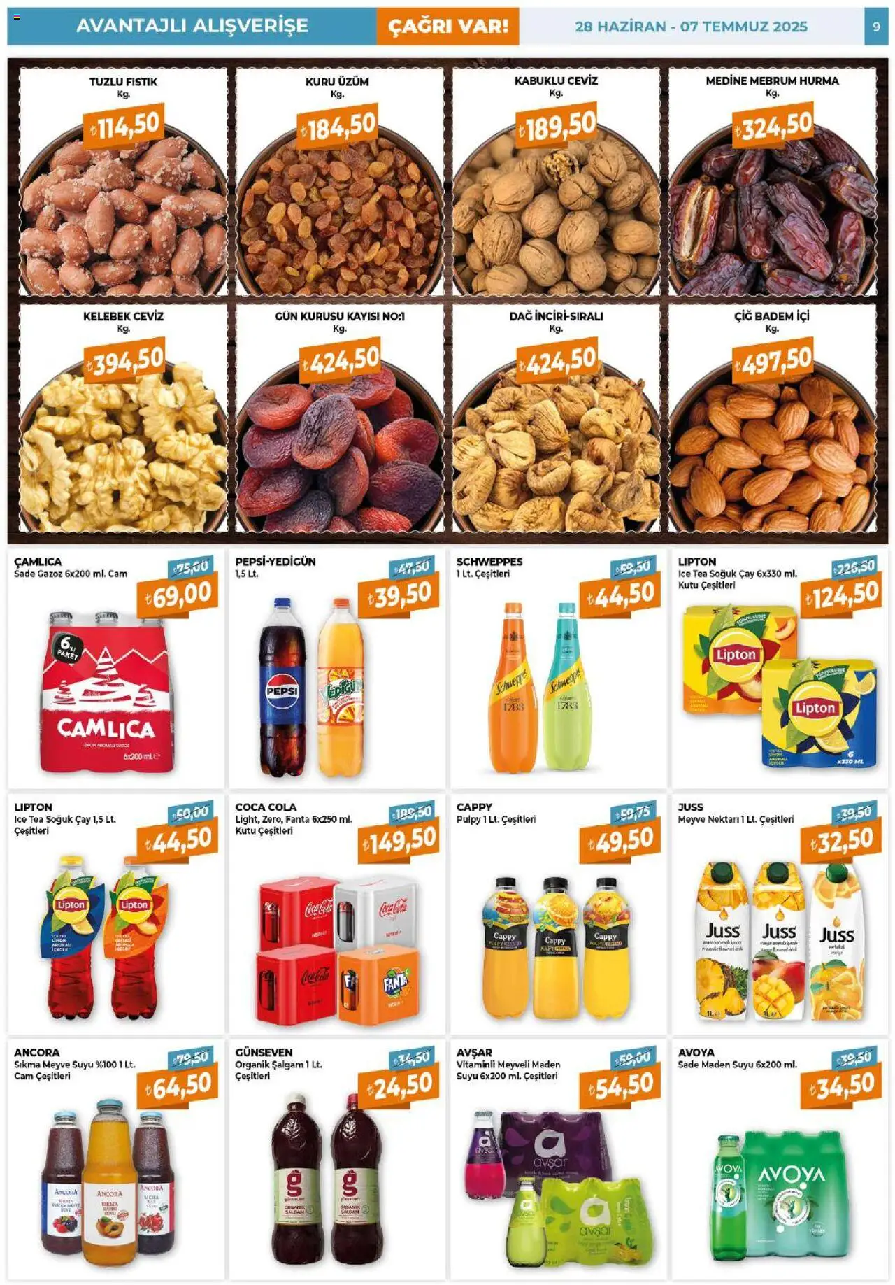 Çağrı Market Katalog - 28.06.2025 tarihinden itibaren geçerlidir | Sayfa: 9 | Ürünler: Kutu, Hurma, Maden suyu, Ice tea