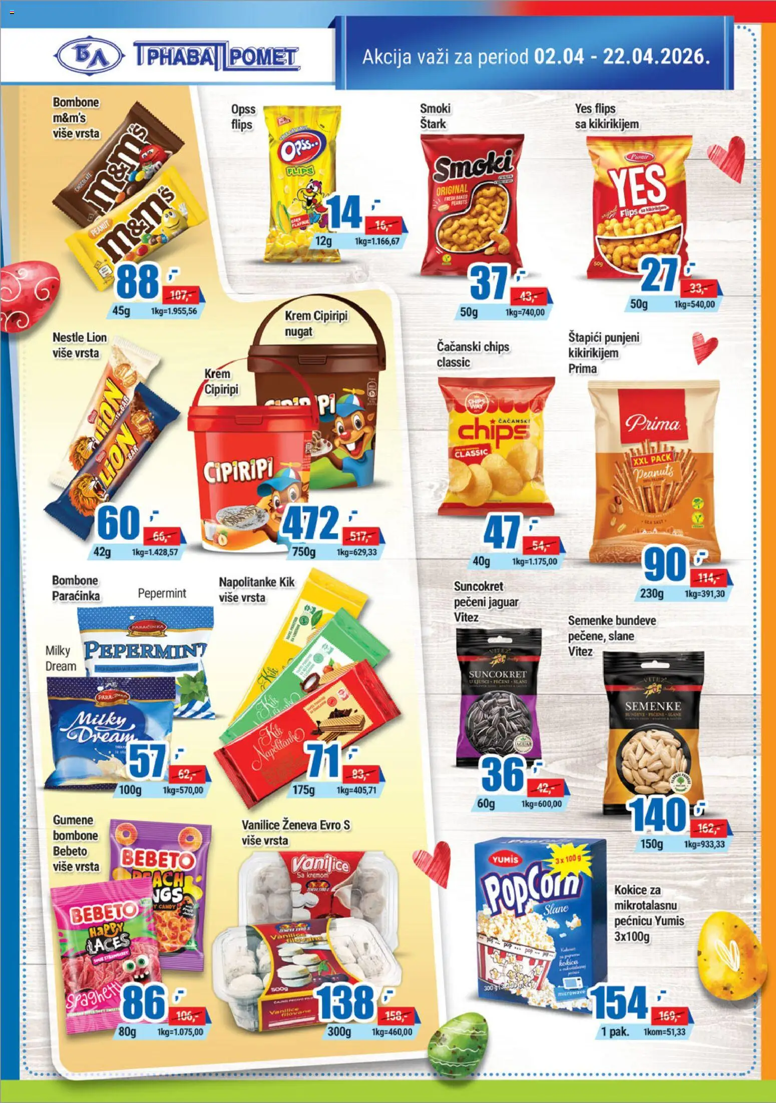 Trnava Promet katalog - važi od 02.04.2026 | Strana: 16 | Proizvode: Gumene bombone, Popcorn, Candy, Napolitanke