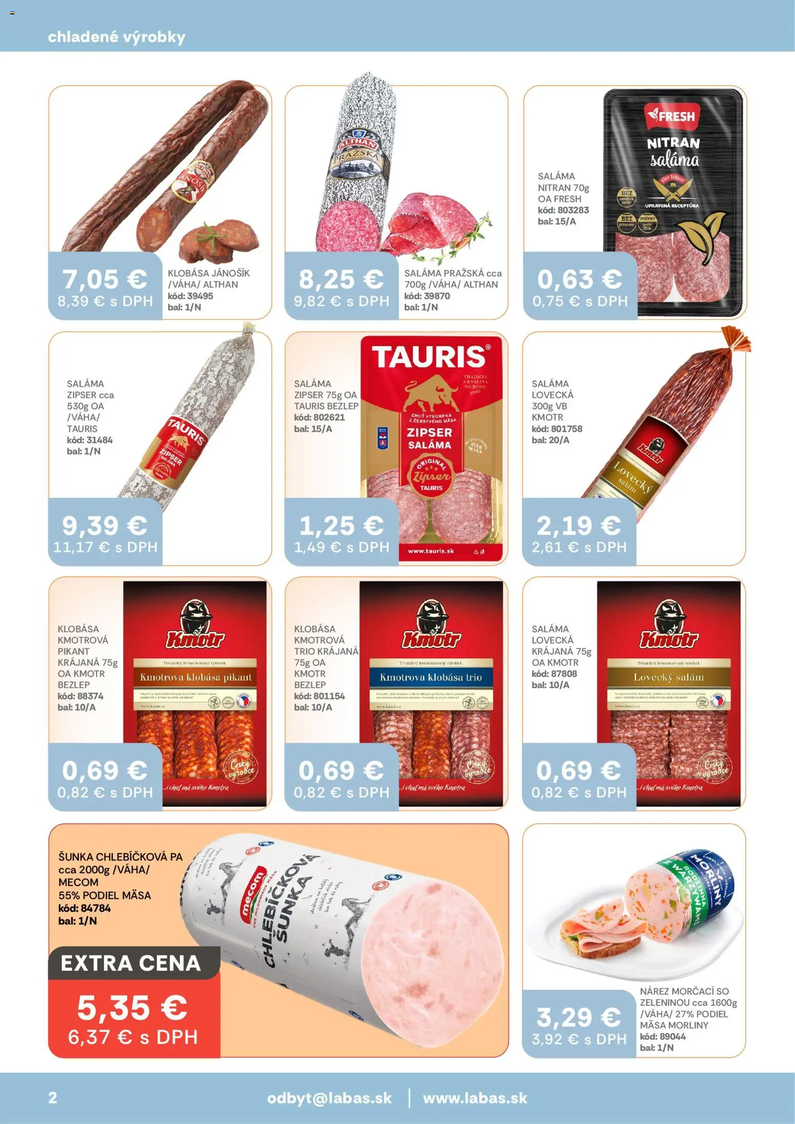 Nové Labaš akcie – leták je platný od 24.04.2026 | Strana: 2 | Produkty: Saláma, Šunka, Klobása