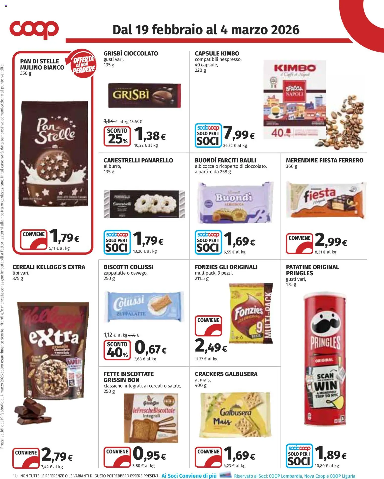 Volantino COOP del 19.02.2026 | Pagina: 10 | Prodotti: Cioccolato, Patatine, Fette biscottate, Canestrelli