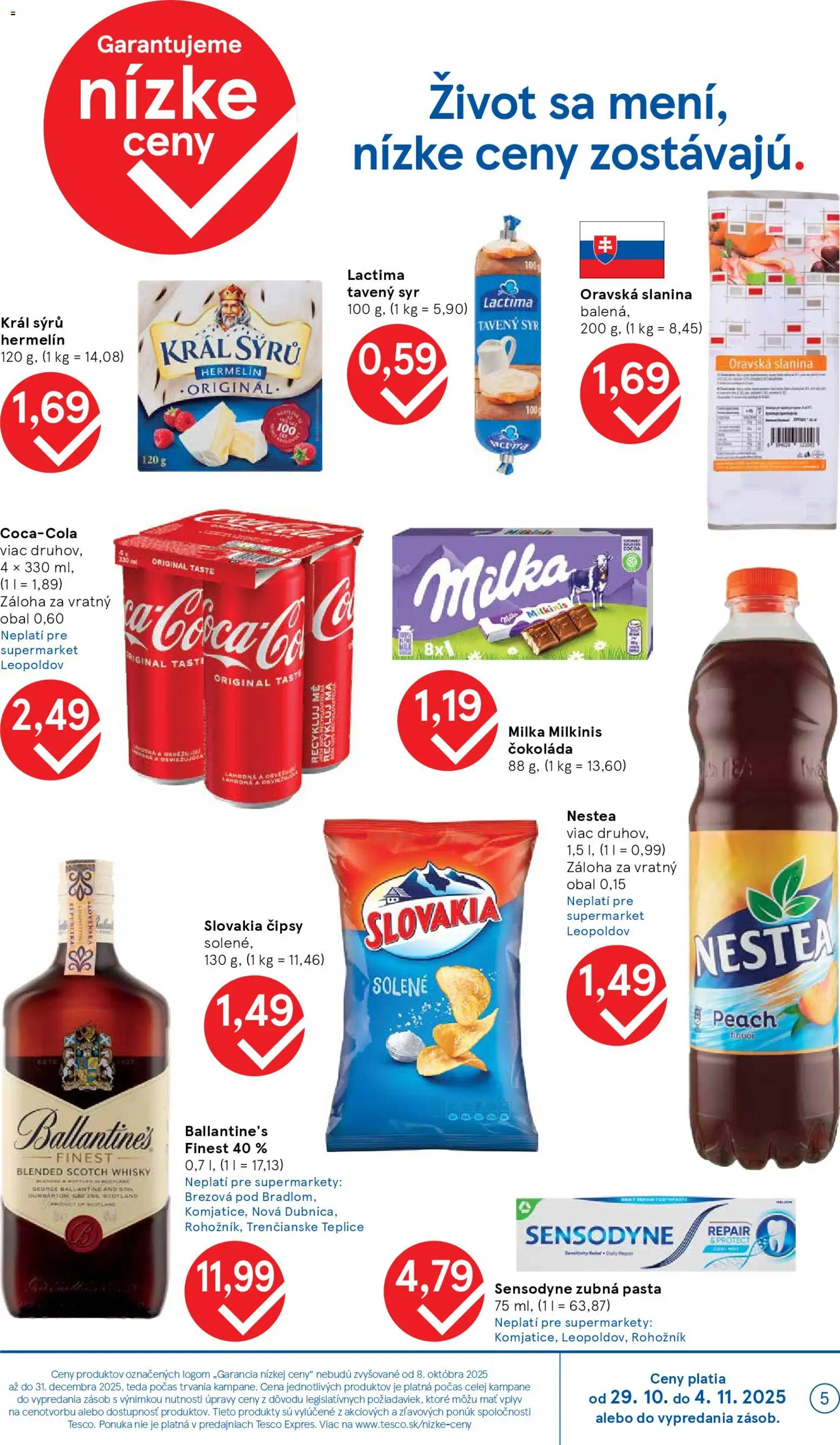 Nové Tesco akcie – leták je platný od 29.10.2025 | Strana: 5 | Produkty: Syr, Slanina, Čokoláda, Cola