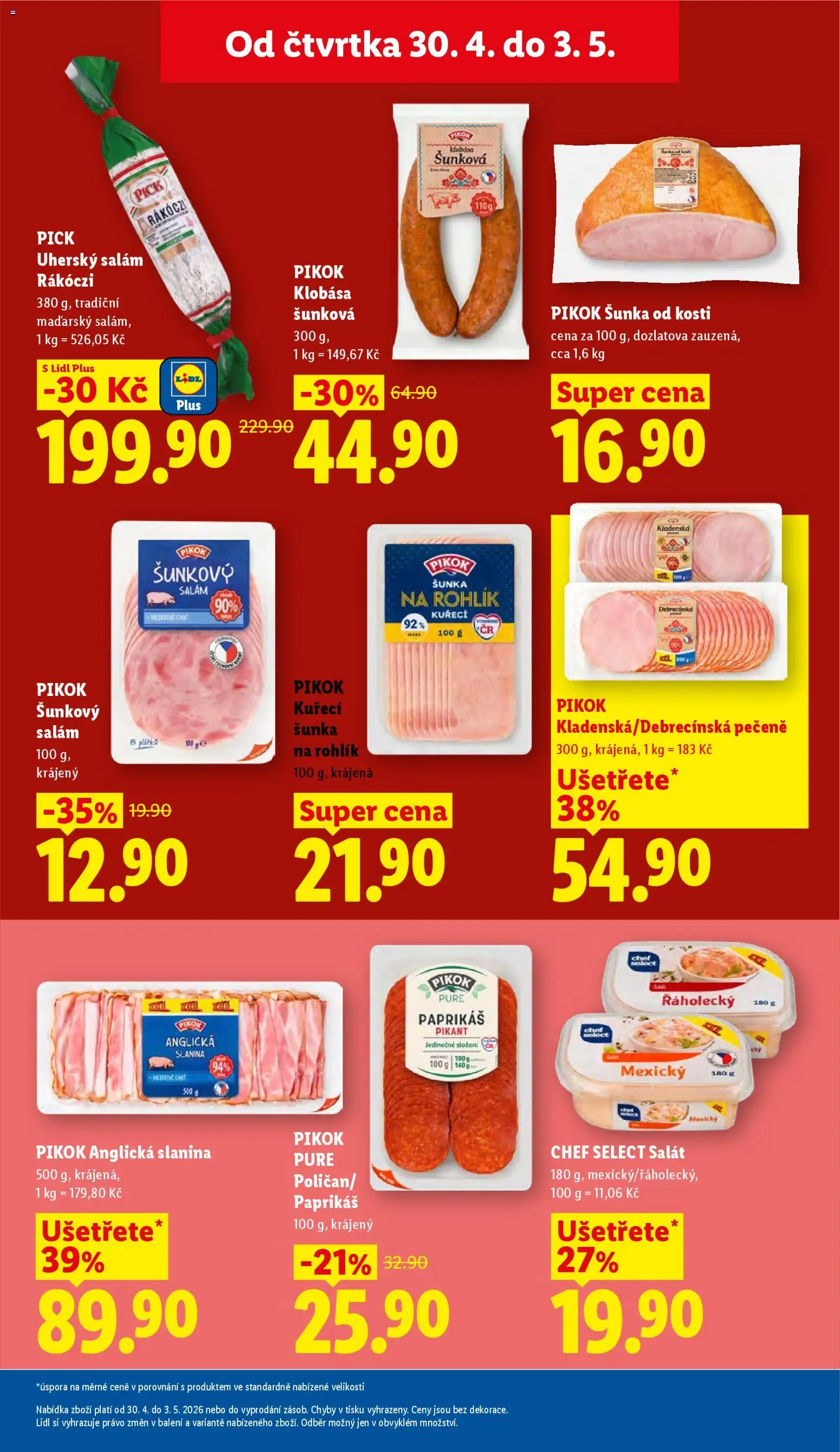 Lidl leták od 30.04.2026 | Strana: 17 | Produkty: Šunka, Anglická slanina, Uherský salám, Pikok