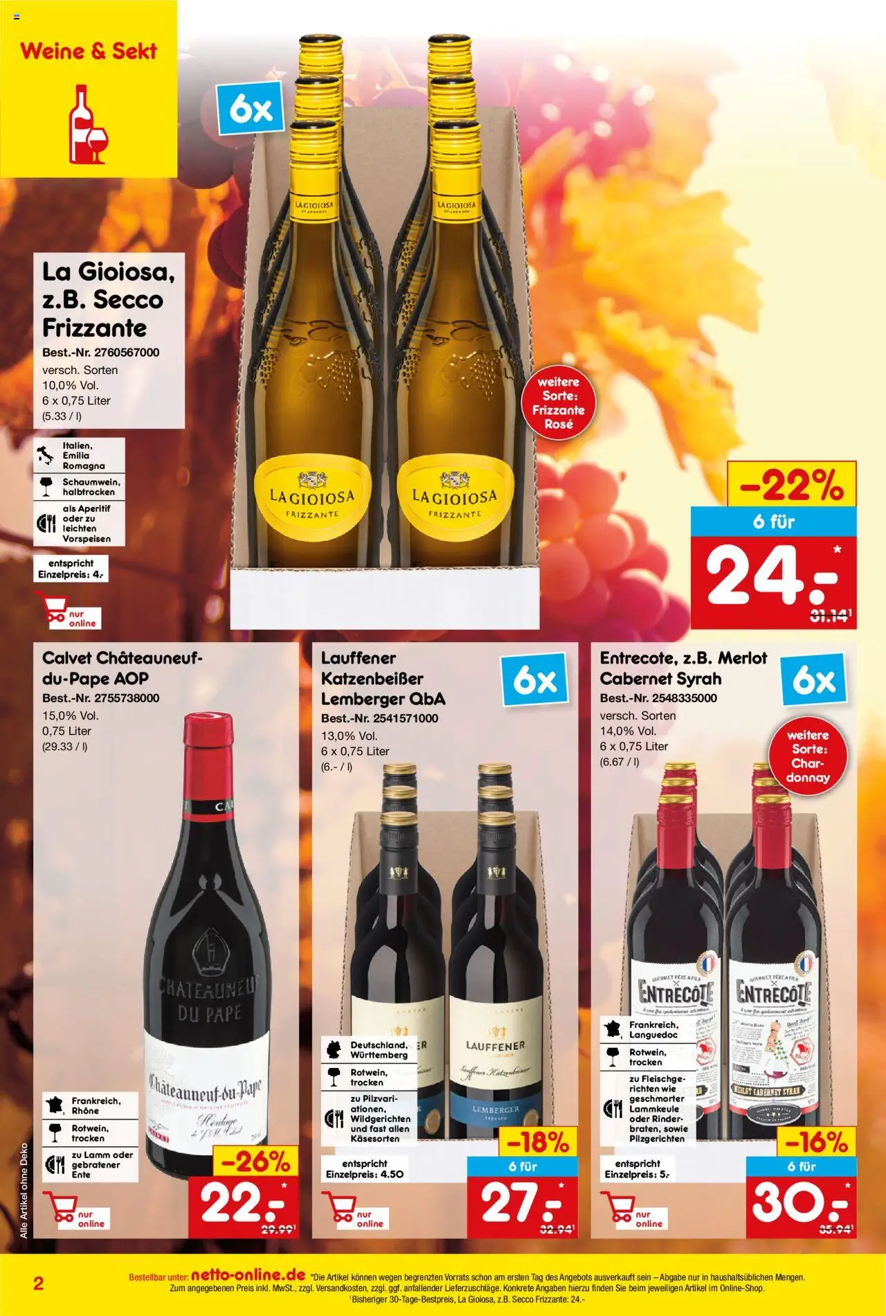 Netto Marken-Discount Online-Angebote September - gültig ab dem 01.09.2025 | Seite: 2 | Produkte: Lammkeule, Sekt, Merlot, Entrecote