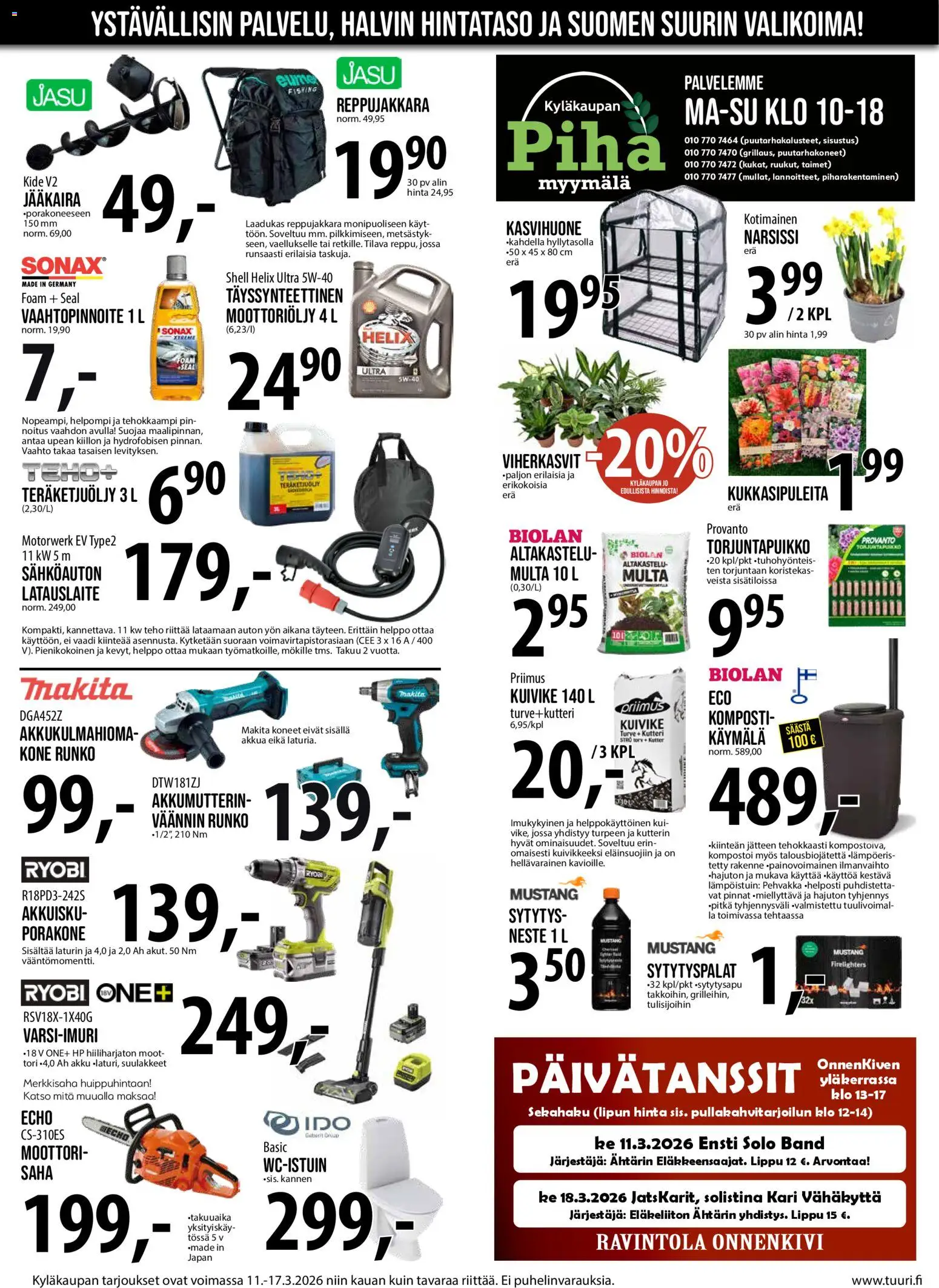 Tuuri tarjoukset – voimassa 11.03.2026 alkaen | Sivu: 4 | Tuotteet: Moottoriöljy, Multa, Kasvihuone, Turve